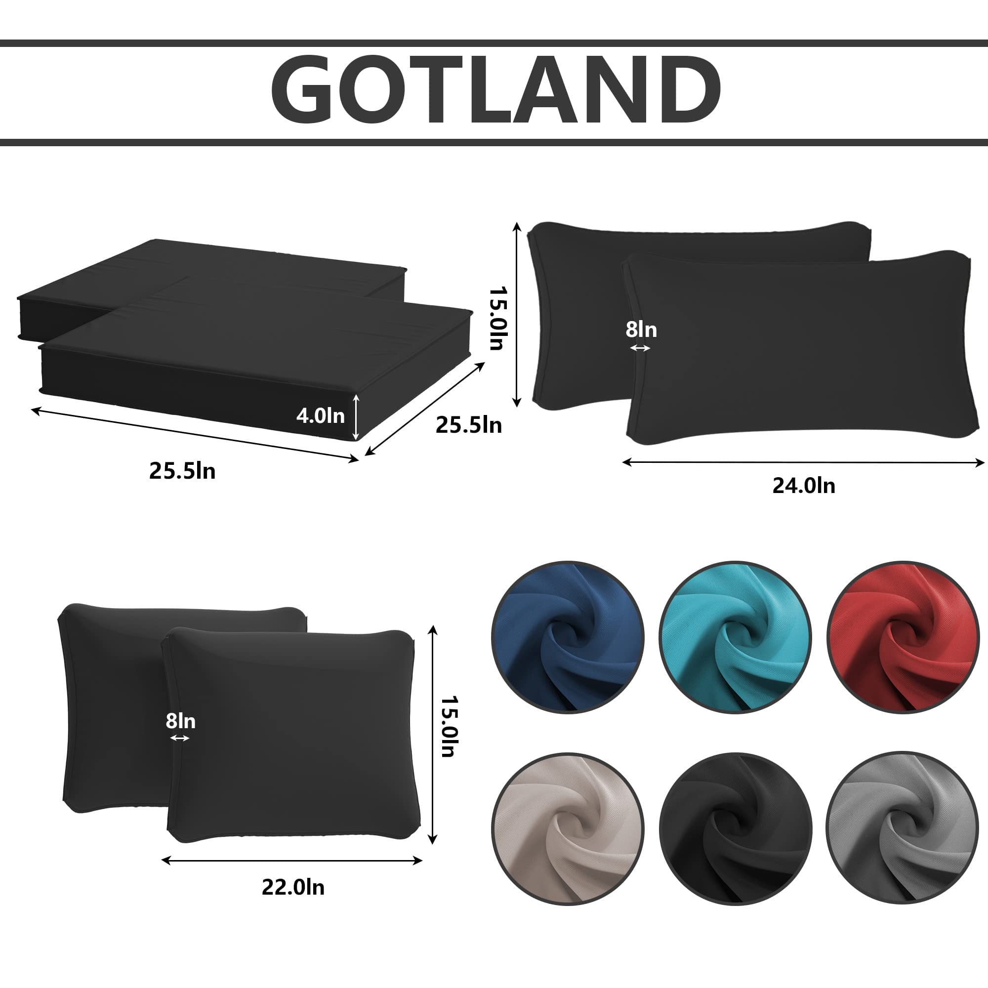 Waterproof Gotland Patio Cushion Covers Replacement - Outdoor Furniture Slipcovers with Zipper for Sofa, Couch & Chair Seats | Durable & Weather-Resistant for Deck, Porch & Garden Use