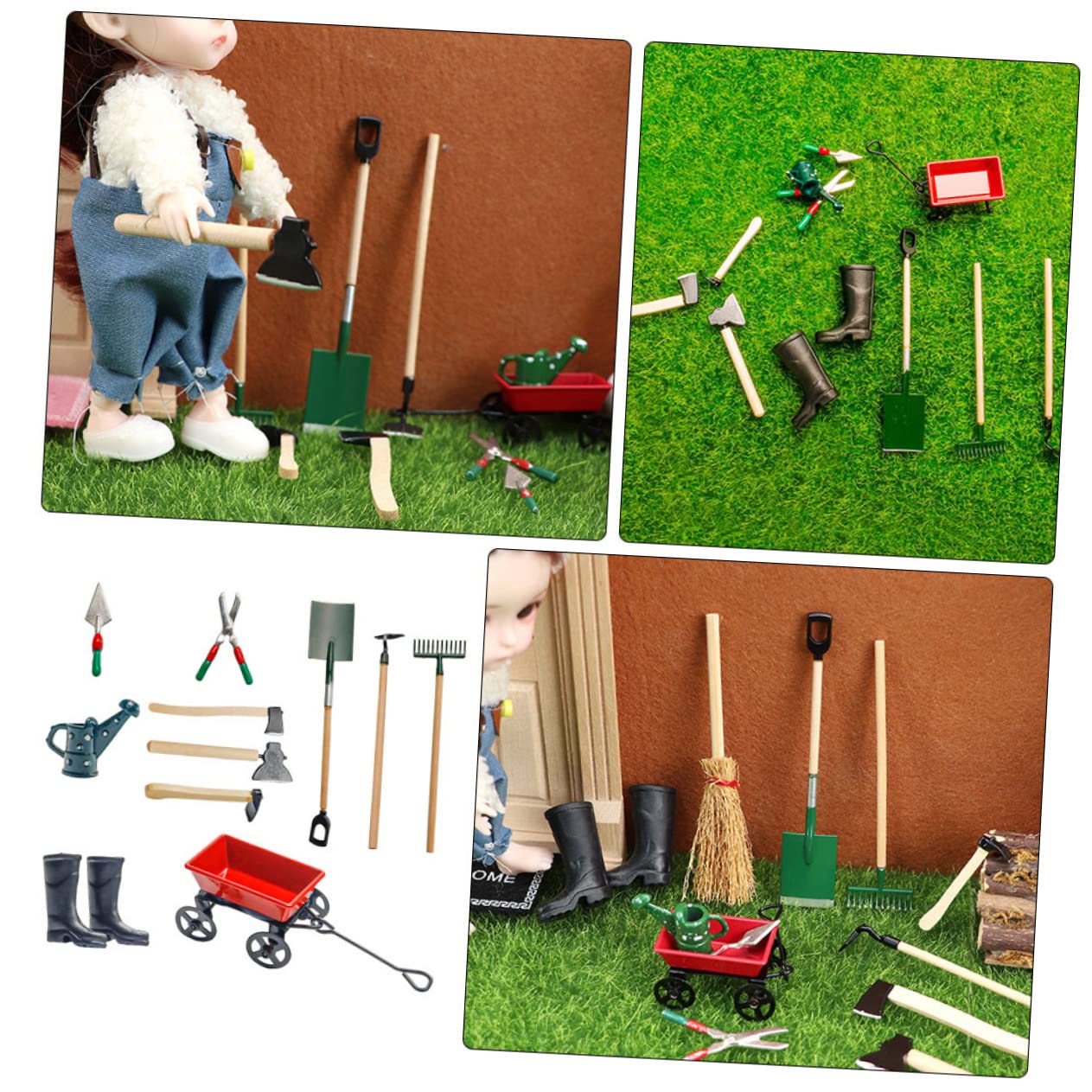 Miniature Gardening Tools Set - Dollhouse Garden Accessories with Wheelbarrow, Watering Can & Shovels | Perfect for Mini Fairy Gardens, DIY Terrariums & Dollhouse Landscaping Projects