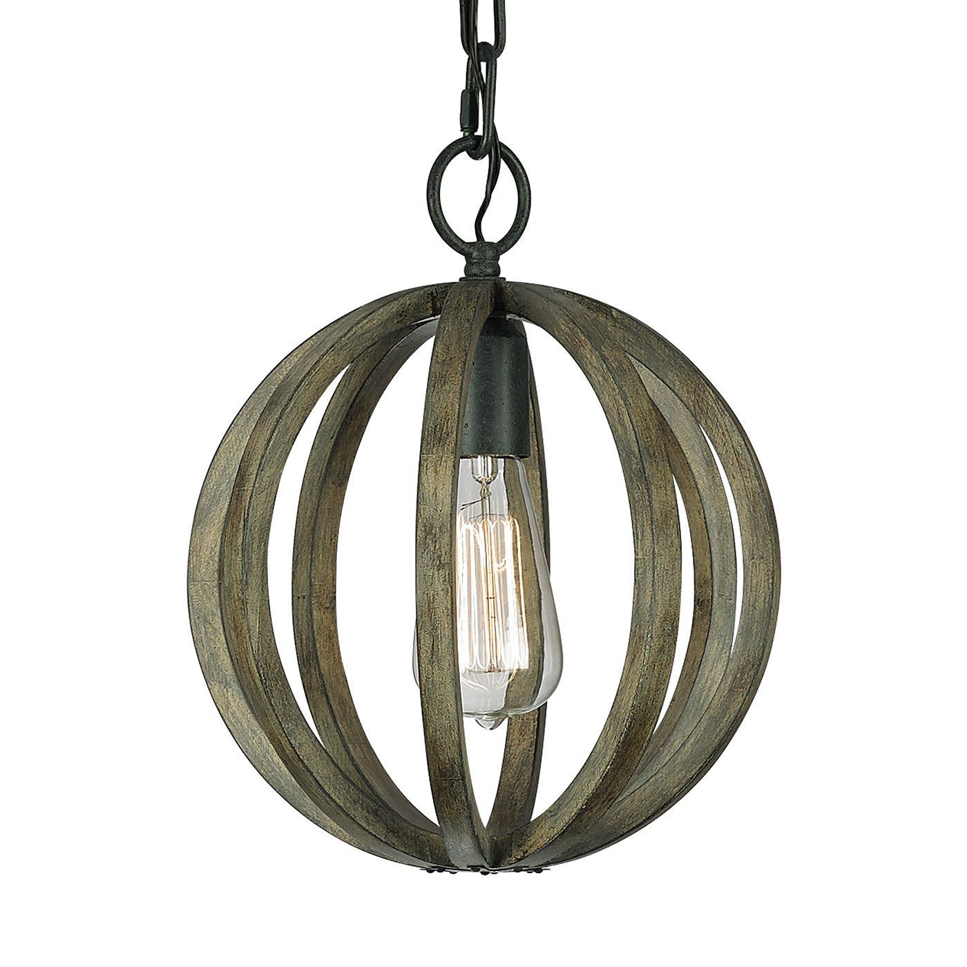 Allier 1L Mini Pendant Ceiling Light - Weather Oak Wood & Antique Forged Iron Finish - Perfect for Farmhouse, Rustic & Industrial Home Decor