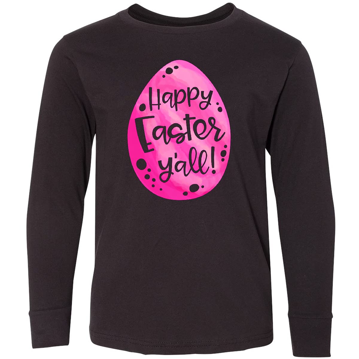 Inktastic Happy Easter Y'all Pink Easter Egg Youth Long Sleeve T-Shirt - Cute Easter Outfit for Kids, Boys & Girls Spring Church Celebration, Family Photo Matching Tee