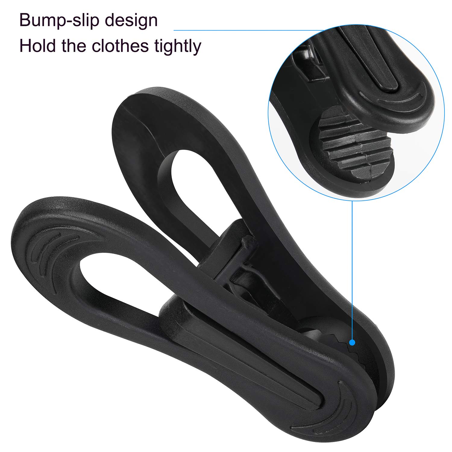 24-Piece Tinfol Plastic Hanger Clips - Heavy Duty Black Pinch Grip Clips for Clothes Hangers, Multi-Purpose Hanging Organizer (Perfect for Drying Laundry, Organizing Scarves & Ties)