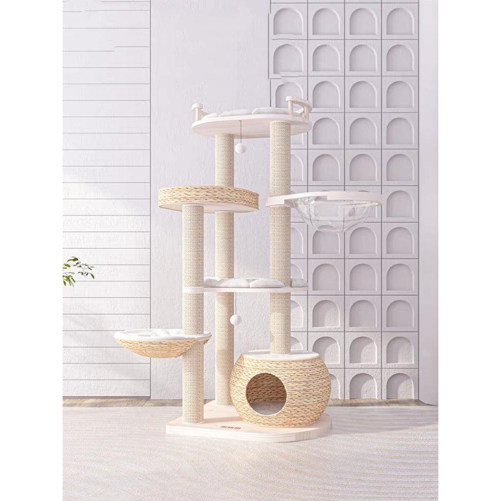 141cm Sturdy Pine Wood Cat Tree with Scratching Posts - Modern & Durable Cat Tower for Large Cats - Perfect for Indoor Play, Climbing, and Scratching