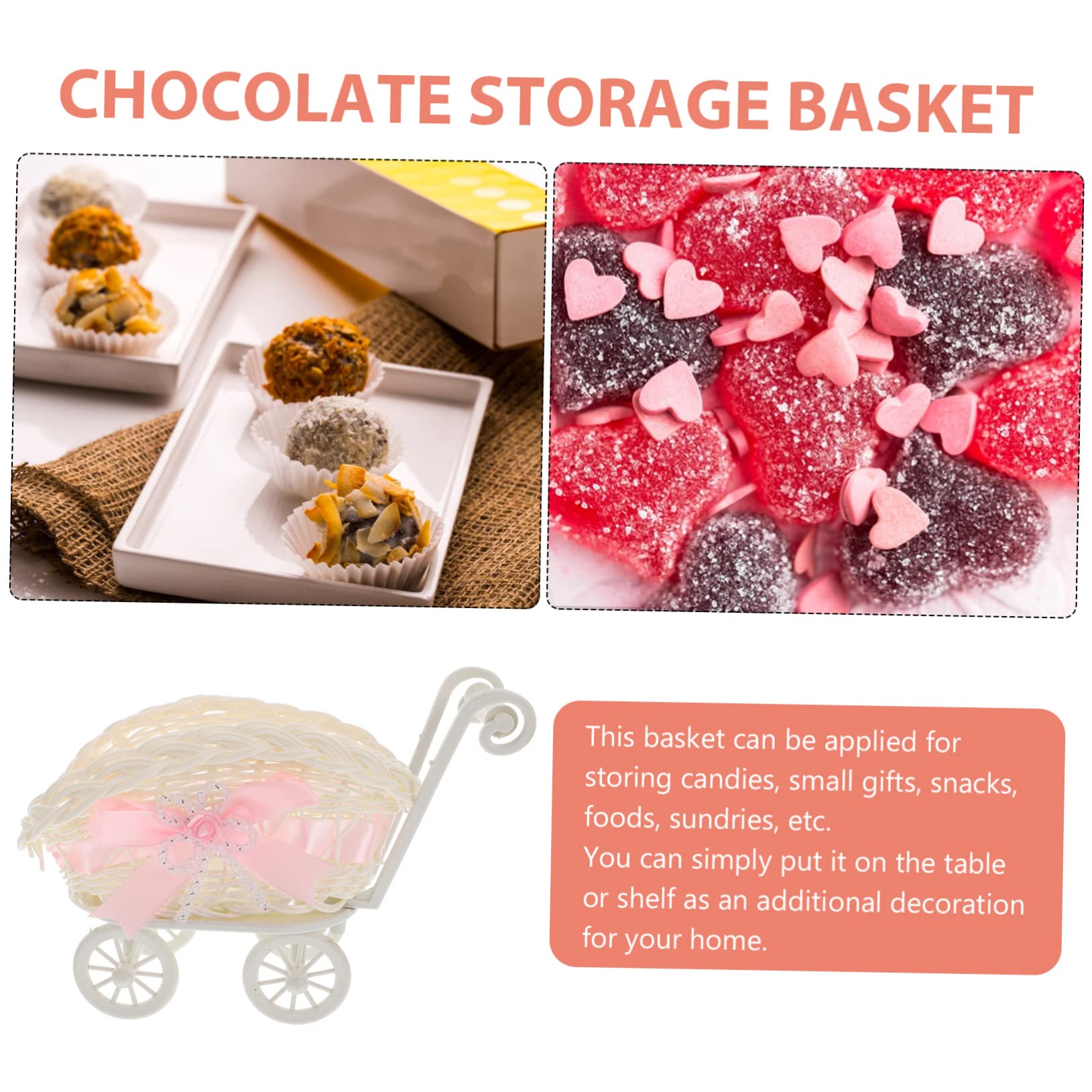 GREENADSCAPE Woven Trolley Basket - Elegant Wedding Shower Candy Basket, Decorative Gift Packaging for Bridal Showers, Baby Showers & Home Decor