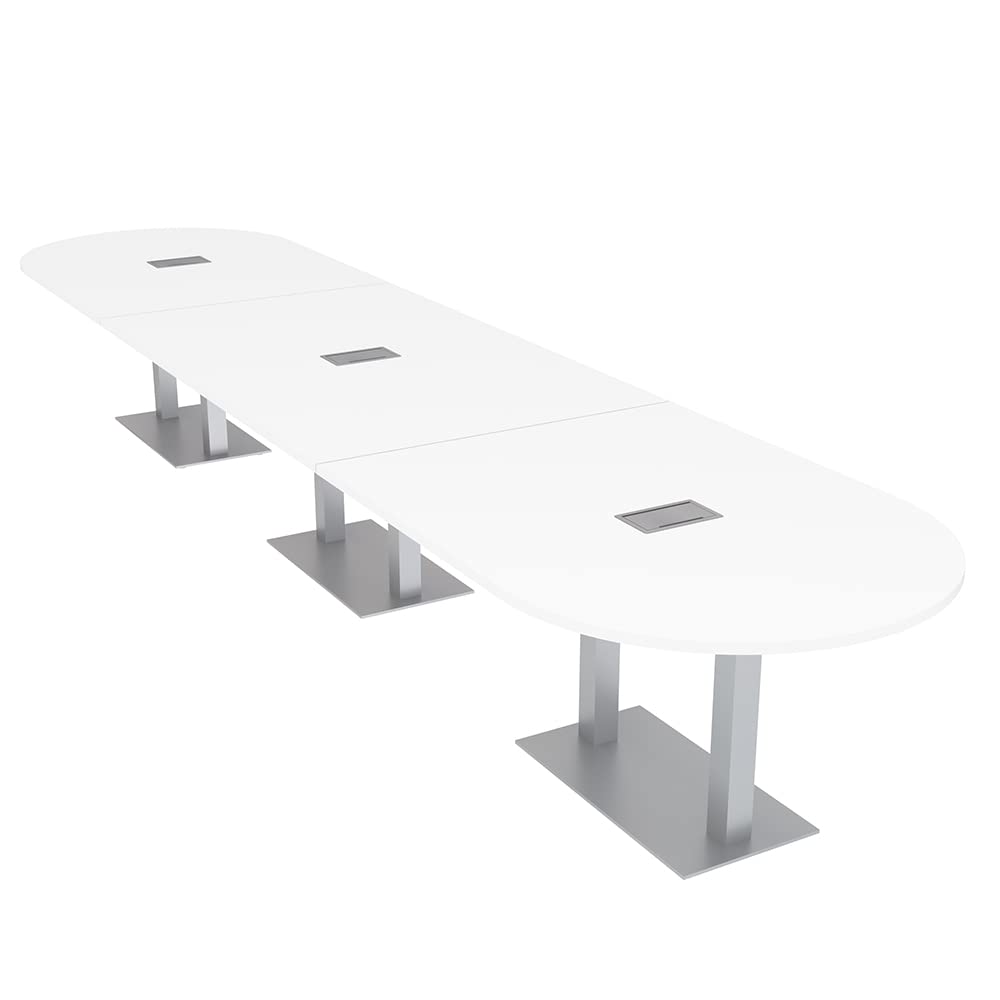16' Large Modular Conference Table with Data & Power - 16 Person Racetrack Office Table | Harmony Series White | Perfect for Boardrooms, Meeting Rooms & Collaborative Workspaces