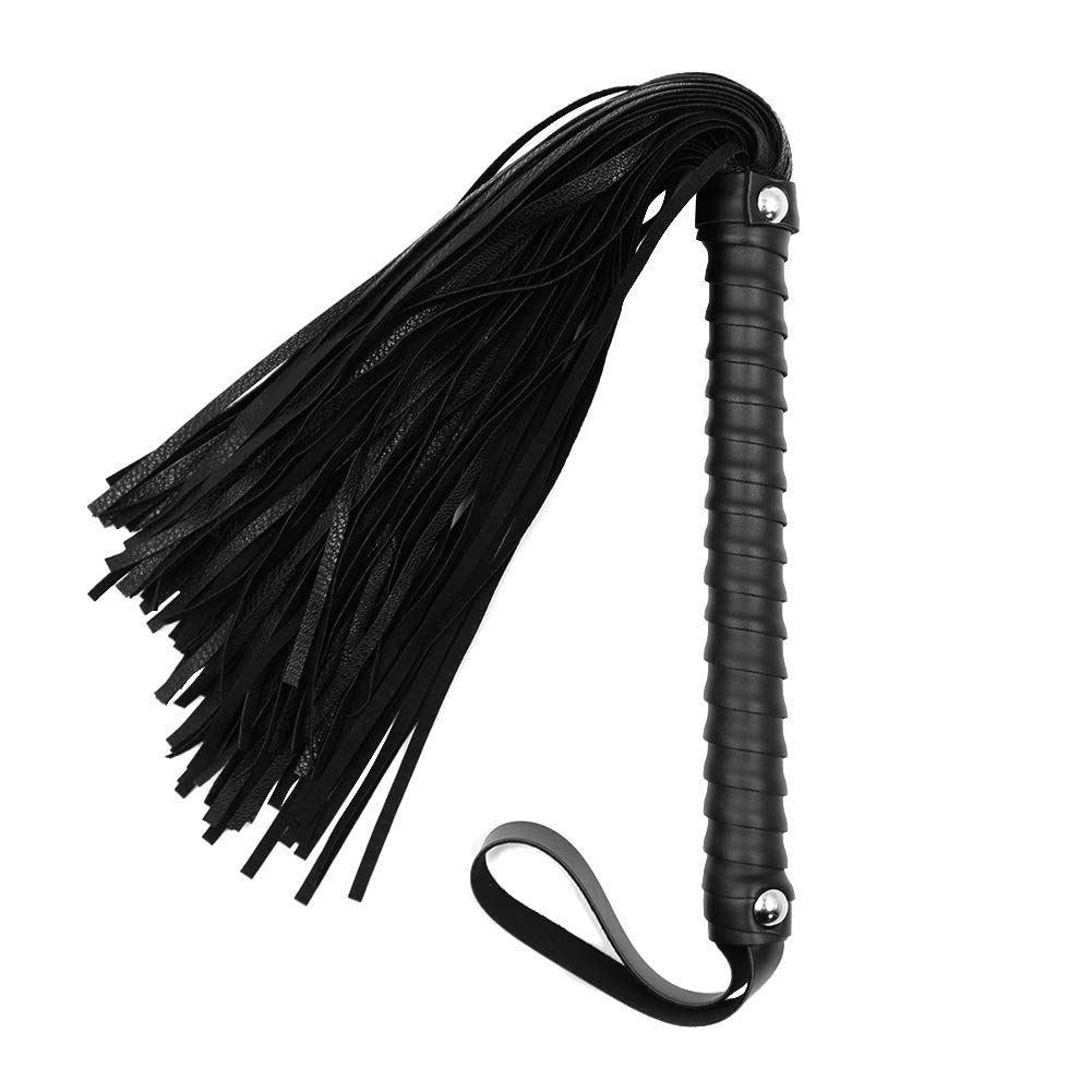 SM Leather Short Nail Black Belted Whip - Fetish Bondage Toy for Role Play, BDSM, Spanking & Kinky Fun | Perfect for Couples Play & Fantasy Exploration