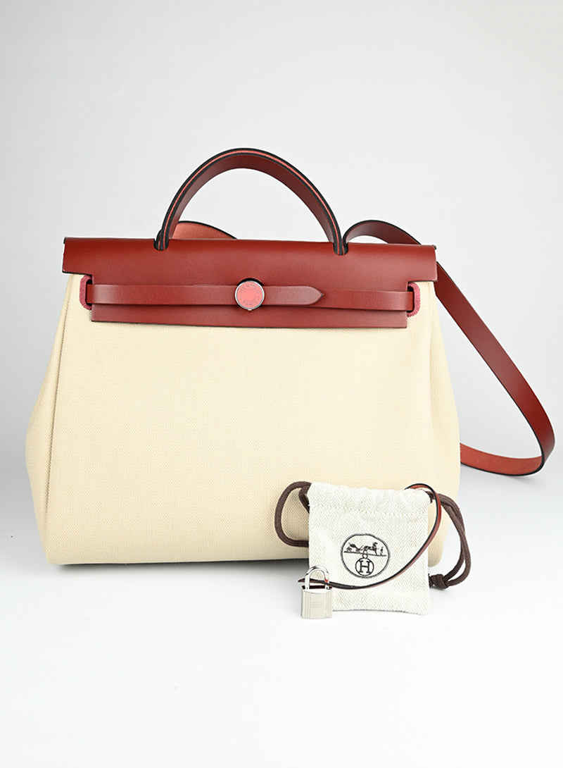 Hermès Herbag 29 Shoulder Bag - Beige & Brick Leather Crossbody Bag for Women | Luxury Handbag for Work, Travel & Everyday Use