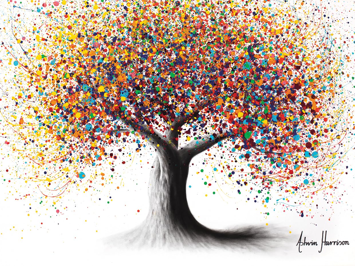 Rainbow Soul Tree Wall Art Canvas Print - 46x35 Inch Ready to Hang Painting for Living Room, Bedroom, Office Decor - Modern Abstract Landscape Artwork by Ashvin Harrison - Perfect for Home, Dining Room & Bathroom Decoration