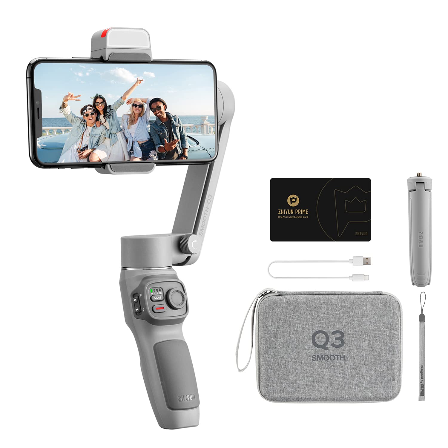 Zhiyun Smooth Q3 Combo - 3-Axis Smartphone Gimbal Stabilizer for iPhone & Android | Foldable Design with Built-in Light | Auto Inception, Dolly-Zoom & Time-Lapse Modes | Includes Carrying Bag - Perfect for Vlogging, Travel Videos & Social Media Content Creation