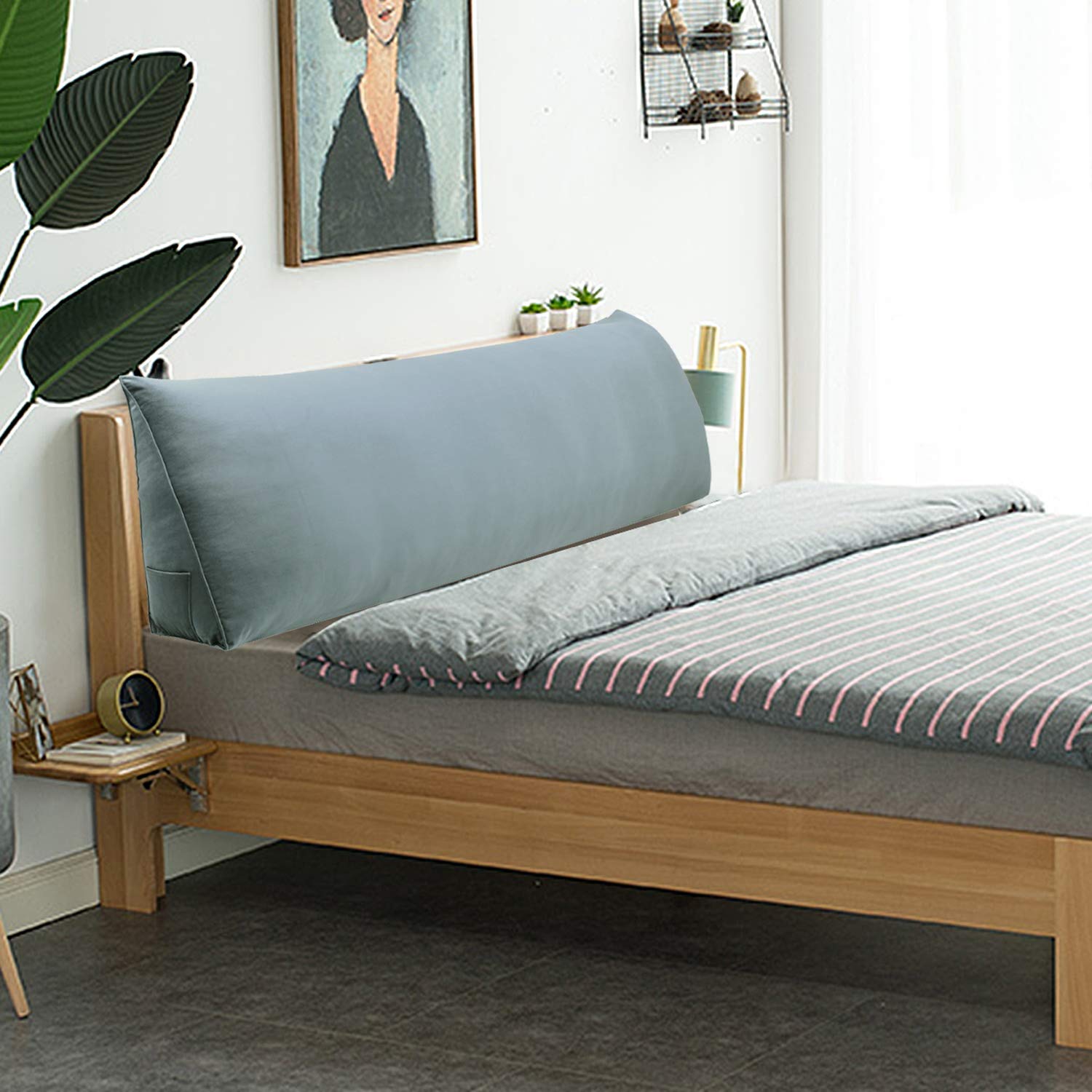 Johnear Velvet Large Headboard Pillow - No Buttons Wedge Pillow for Bed, Triangular Backrest Support, Lumbar Cushion with Removable Cover - Perfect for Reading, Resting & Back Pain Relief in Bed or Sofa