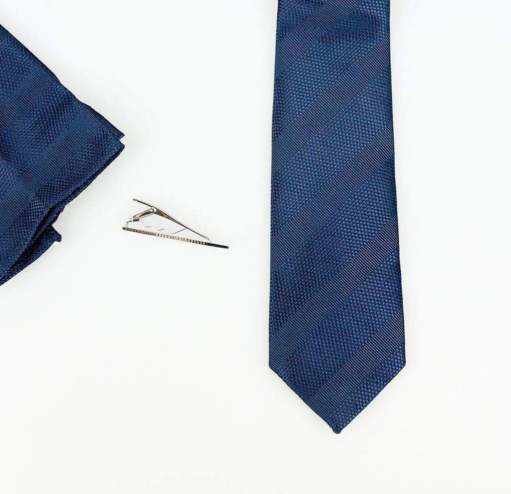 Cavani Navy Stripe Tie Set for Men - Premium Silk Necktie & Pocket Square Set - Perfect for Business, Weddings & Formal Occasions