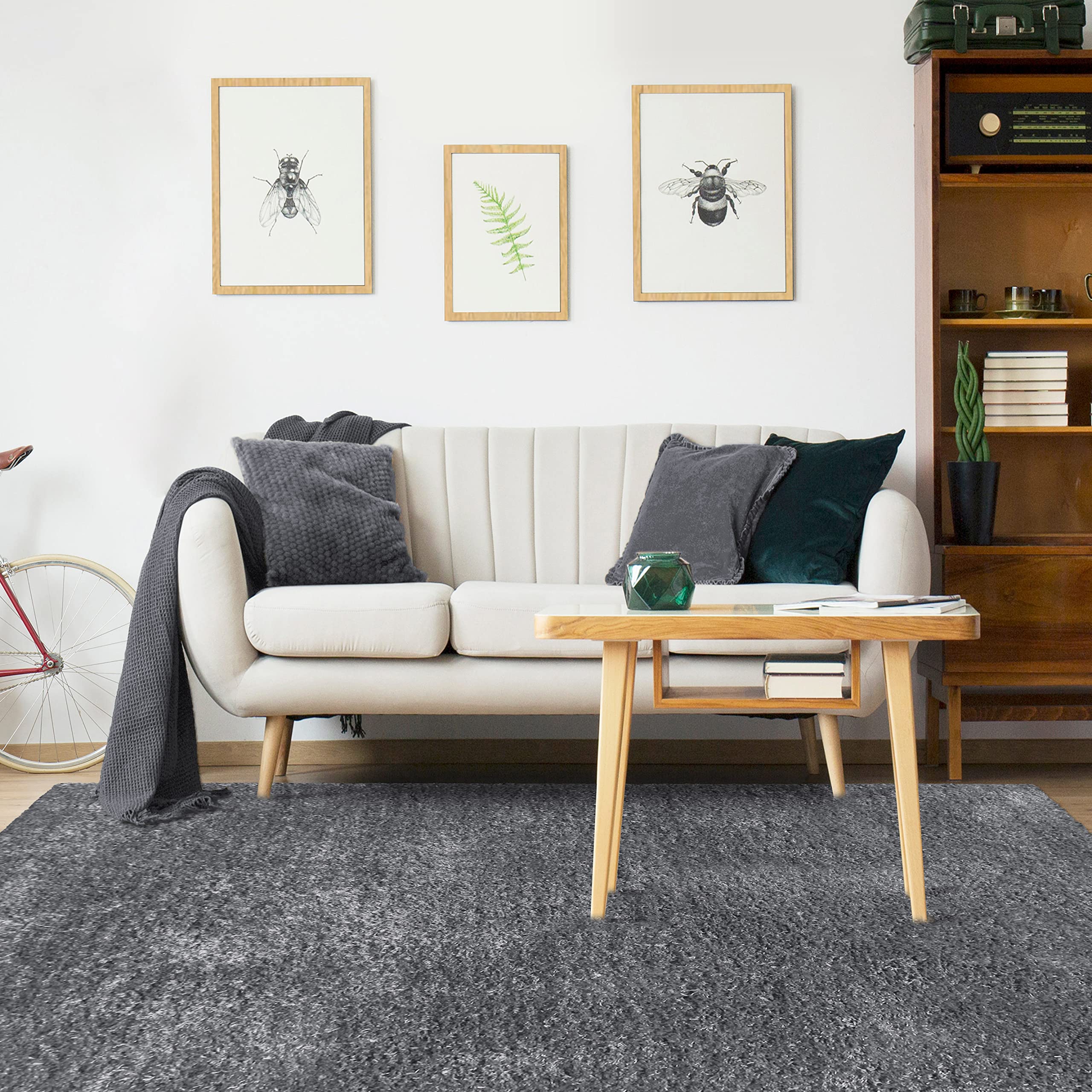 Premium Soft Shaggy Area Rug 5x8 Feet - Ultra Plush Fuzzy Living Room Rug for Bedroom, Office, Nursery & Dorm - Machine Washable Grey Shag Carpet for Cozy Home Decor & Kids Playroom