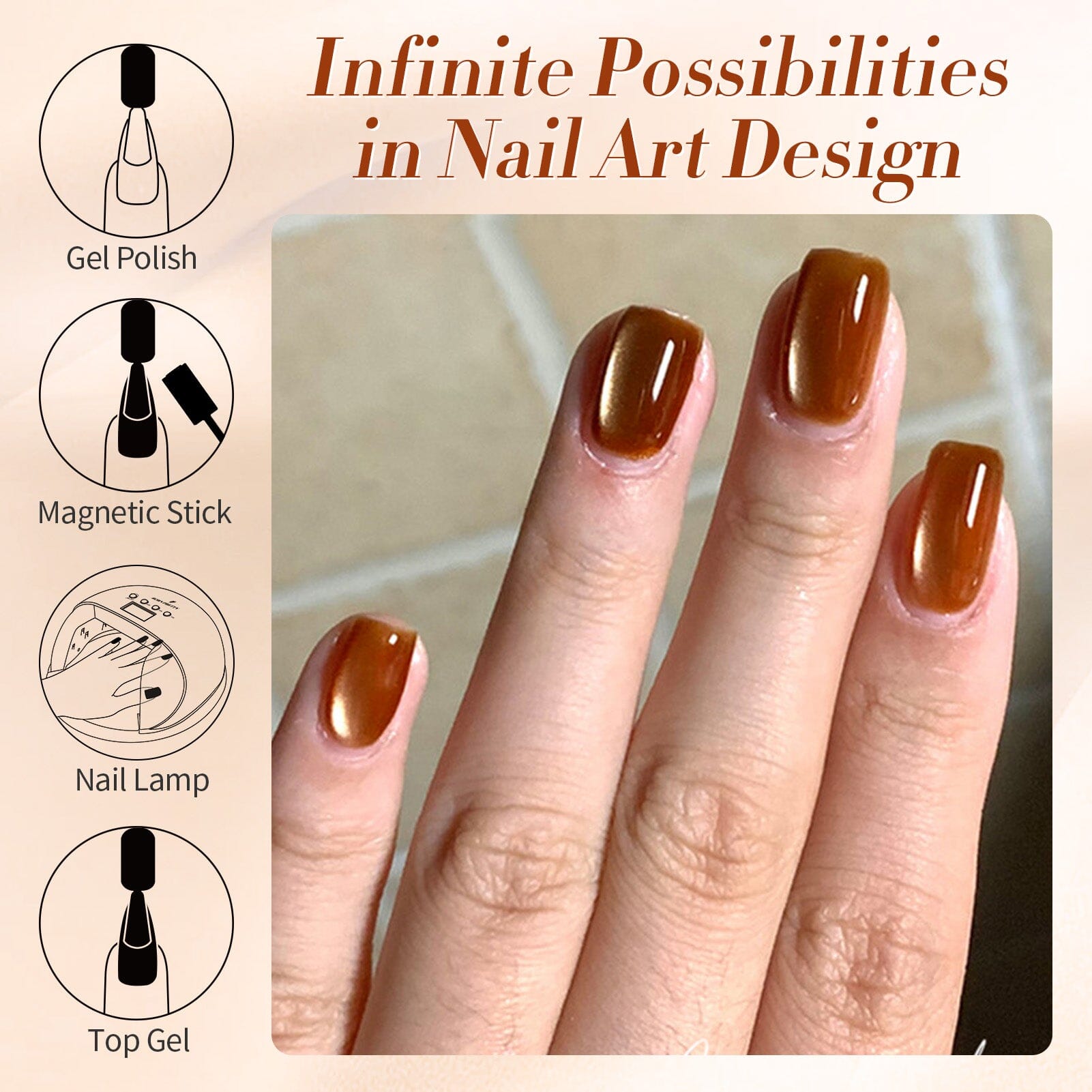 Brown Moonlight Cat Magnetic Gel Polish 15ml - Long Lasting Nail Polish for Manicure & Pedicure - Perfect for Home Salon, Nail Art, and Special Occasions