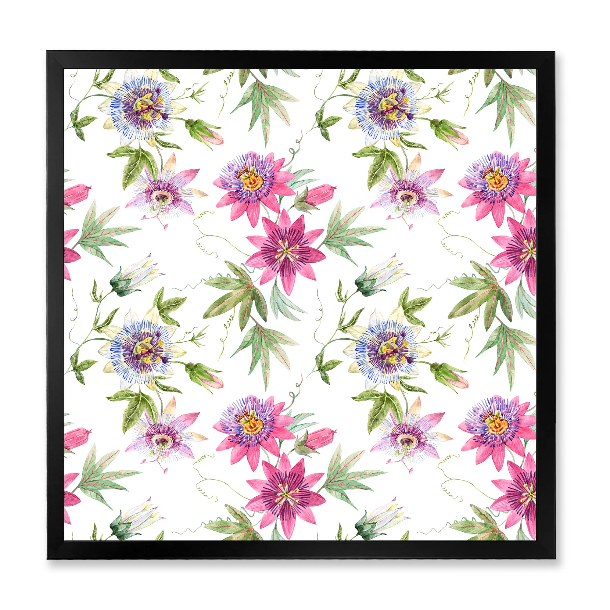 Pink Passionflower Framed Wall Art - Traditional Floral Home Decor for Living Room, Bedroom & Office