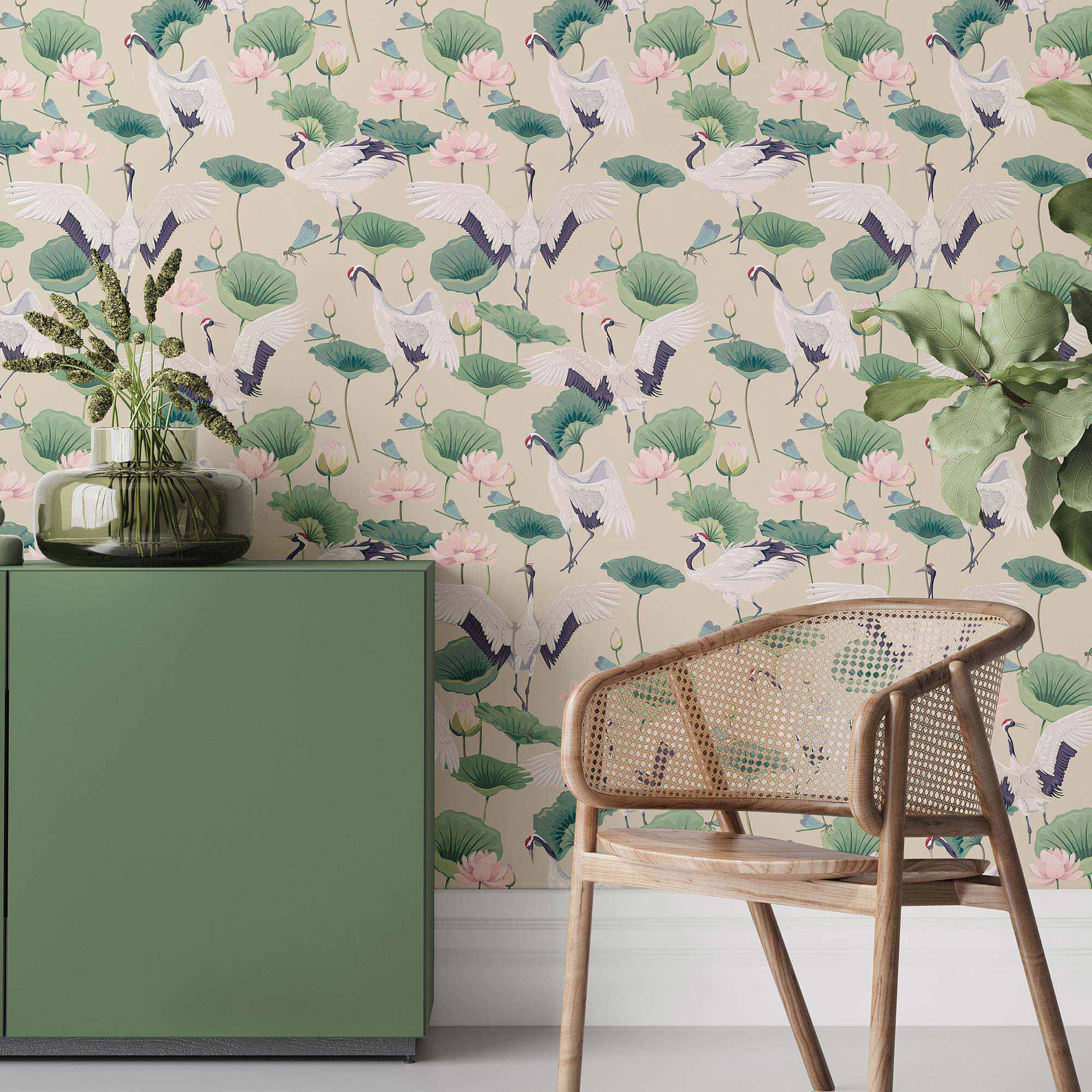 Green Botanical Peel and Stick Removable Wallpaper - Self-Adhesive Wall Decor for Bedroom, Living Room, Nursery & Office - Easy to Apply & Remove
