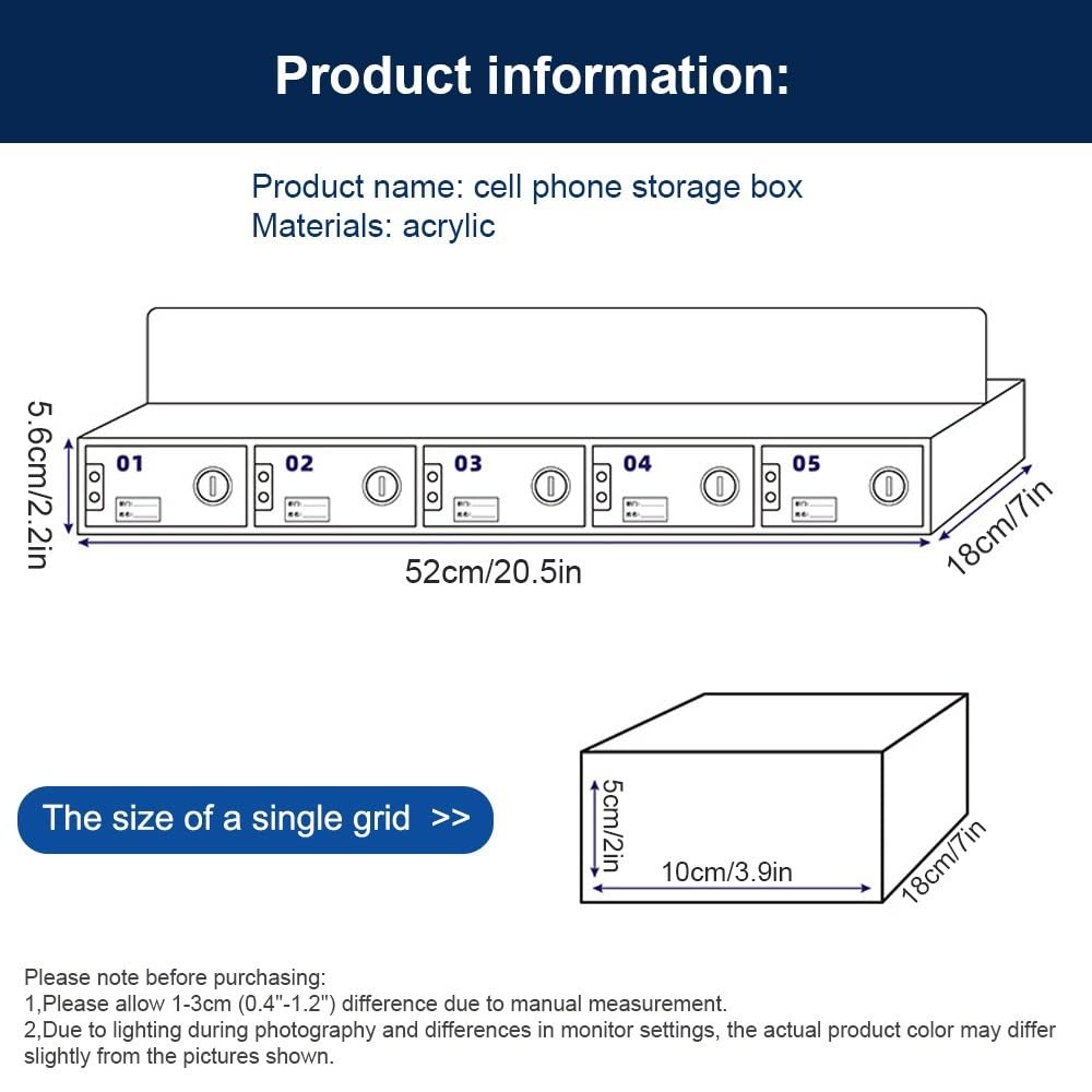 Clear Acrylic Cell Phone Locker for Classroom - Wall Mountable Phone Storage Box with Secure Compartment (20.5x2.2in) - Ideal for Schools, Offices & Homes to Reduce Distractions & Organize Devices
