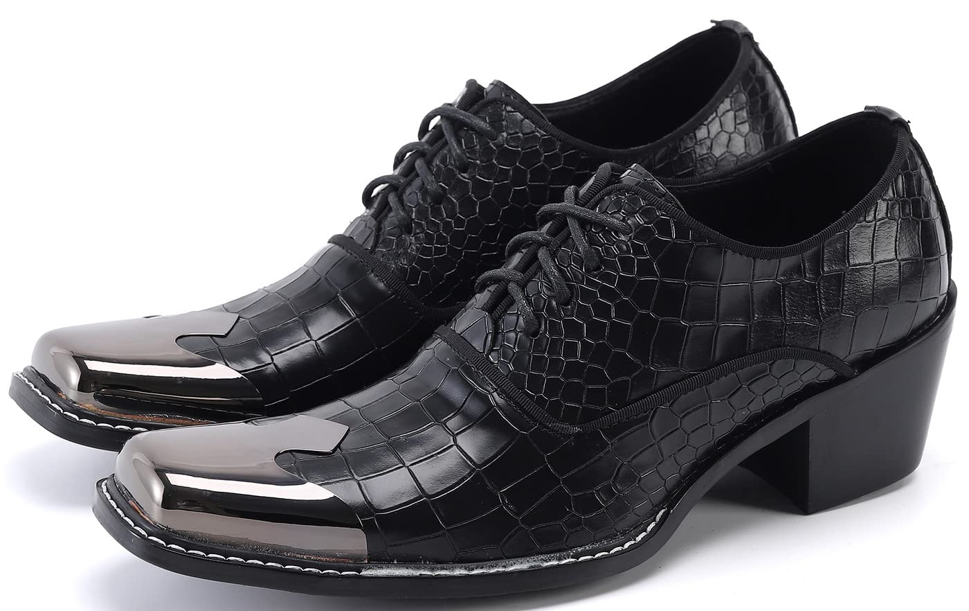 Santimon Men's Dress Oxford Shoes - Snake Print Patent Leather with Metal Toe Cap | Two-Tone Formal Business Shoes for Office, Wedding & Special Occasions
