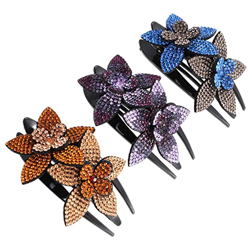 FOMIYES Rhinestone Flower Hair Clips for Women - 3pcs Thick Hair Claw Clips, Fashion Hair Decor Accessories for Ponytails, Buns & Updos - Perfect for Weddings, Parties & Everyday Wear