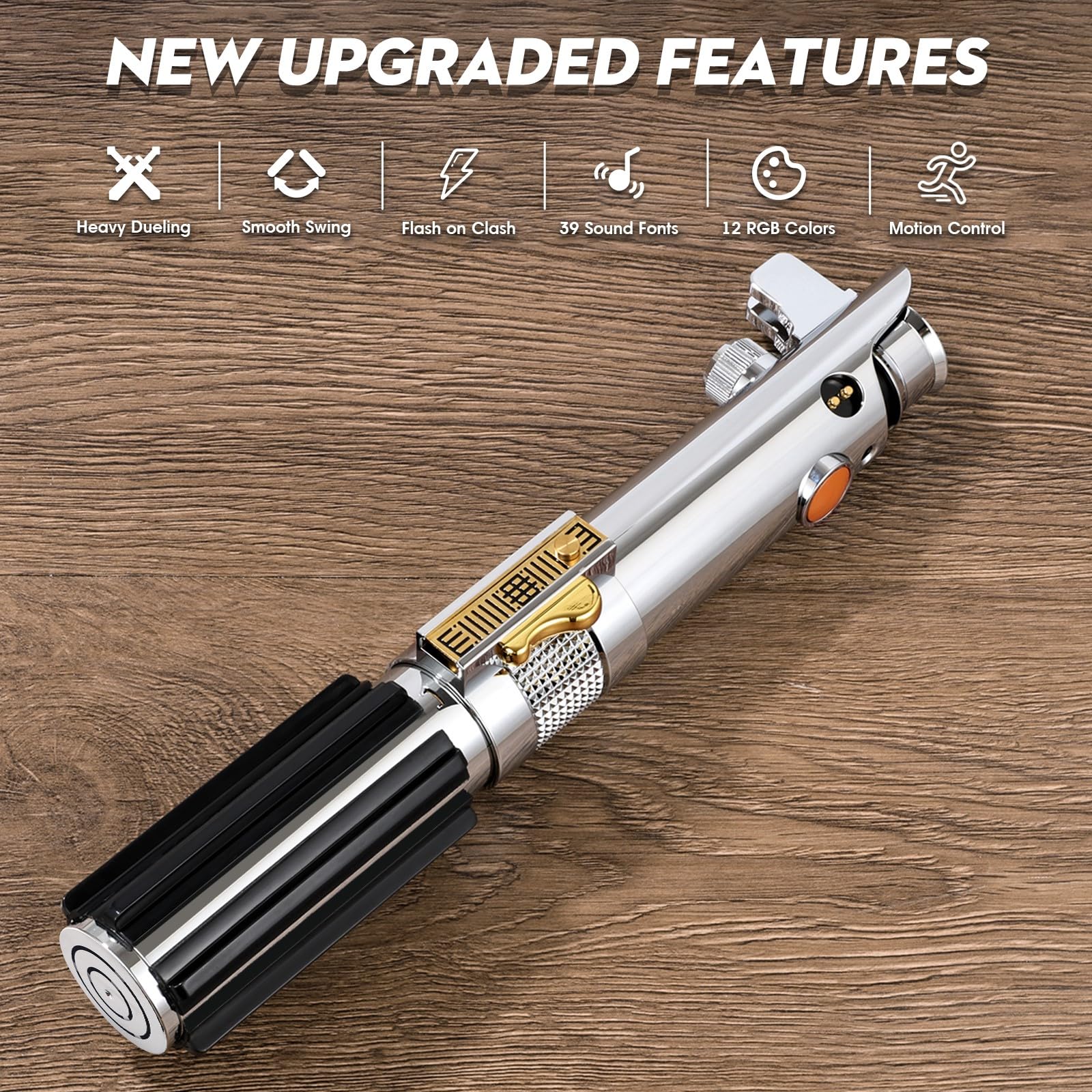 Pixel Dueling Lightsaber with Motion Control - 39 Sound Effects & 12 Color Changing Modes | Smooth Swing Metal Handle Lightsaber for Adults & Kids | Perfect for Cosplay, Star Wars Gifts & Dueling Battles
