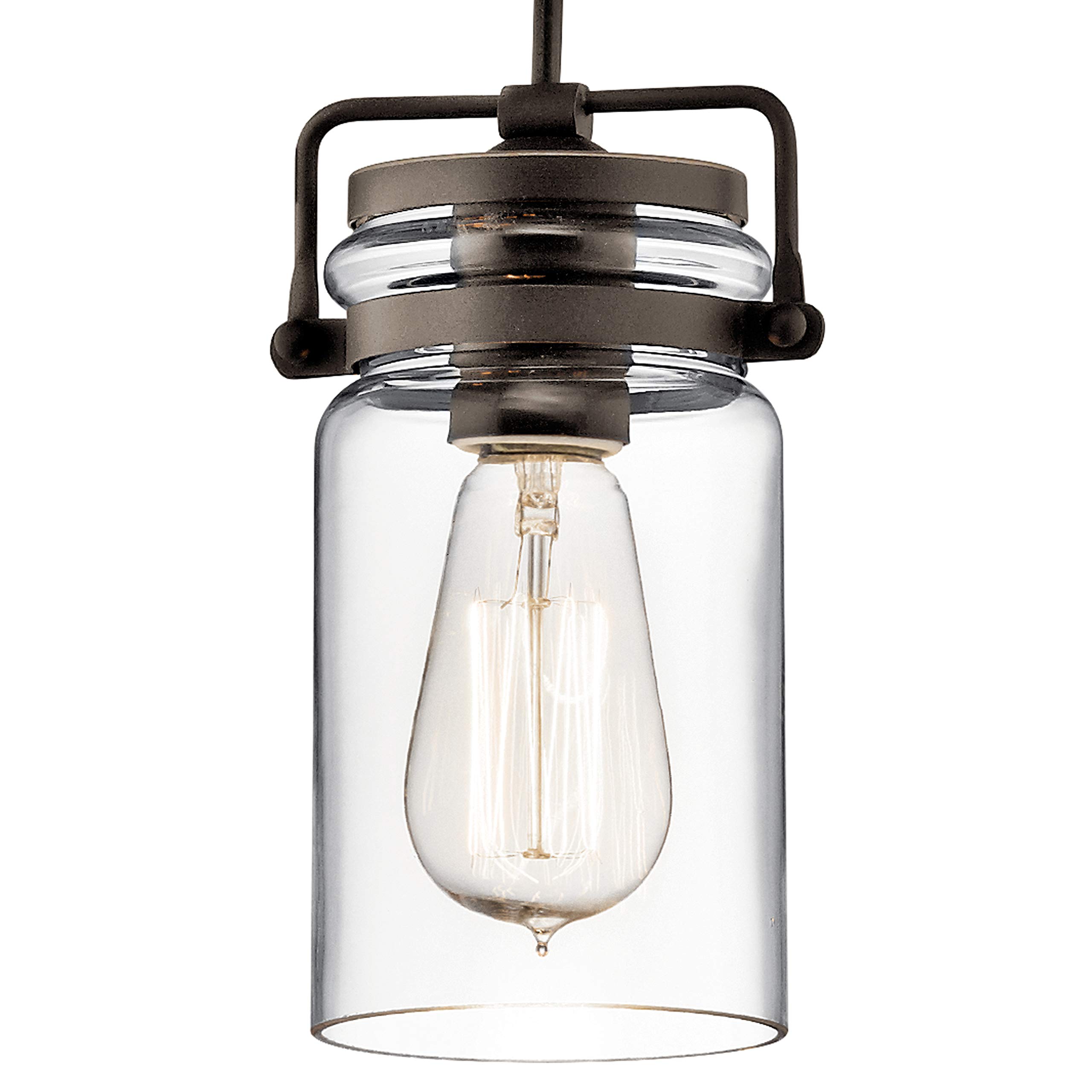 KICHLER Brinley 7.75 Inch 3-Light Pendant Light Fixture with Clear Glass Shade in Olde Bronze Finish - Perfect for Kitchen Island, Dining Room, and Entryway Lighting