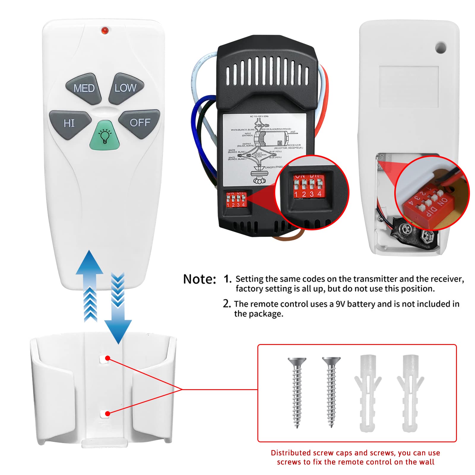 2 Pack Universal Ceiling Fan Remote Control Kit with Light Dimmer & 3 Speed Fan Controller - Compatible with Hampton Bay, Hunter, Harbor Breeze, Westinghouse, Honeywell & More - Perfect for Bedroom, Living Room, Office & Home Use