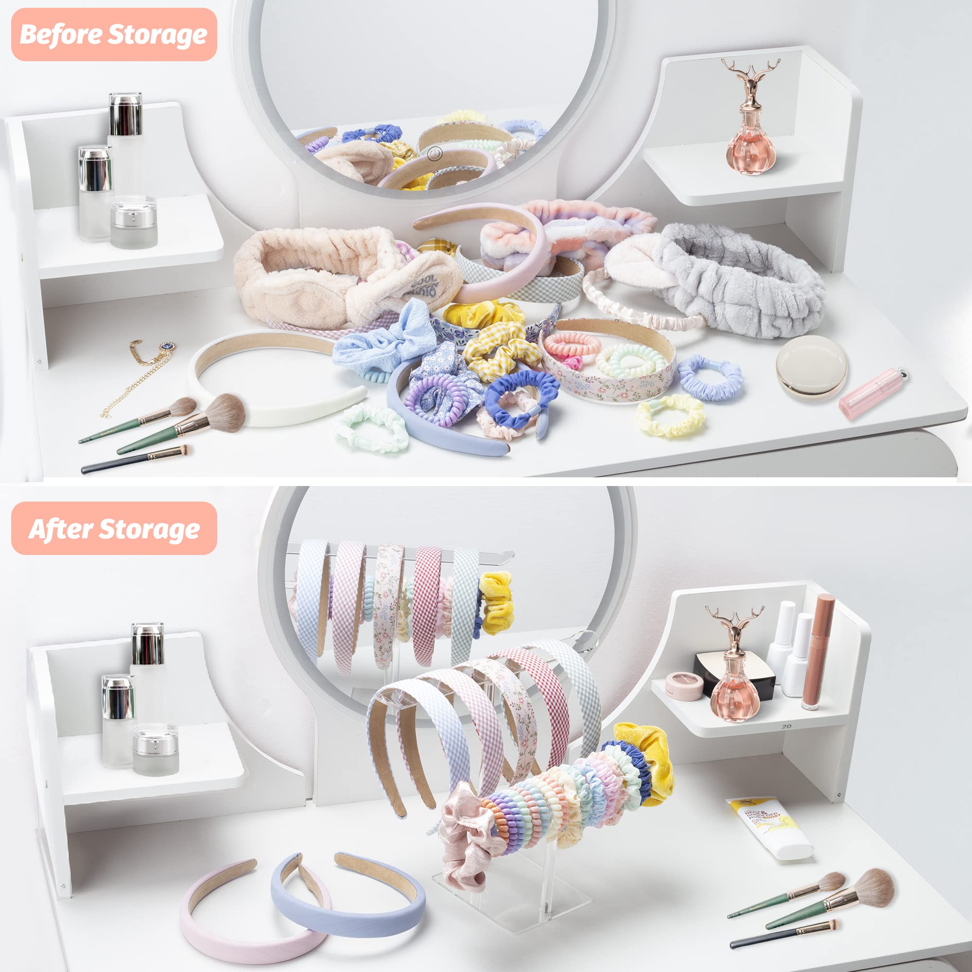 2-Tier Clear Acrylic Headband & Scrunchie Organizer - Hair Tie Storage Display Stand for Women & Baby Girls | Perfect for Bedroom, Bathroom & Travel Organization