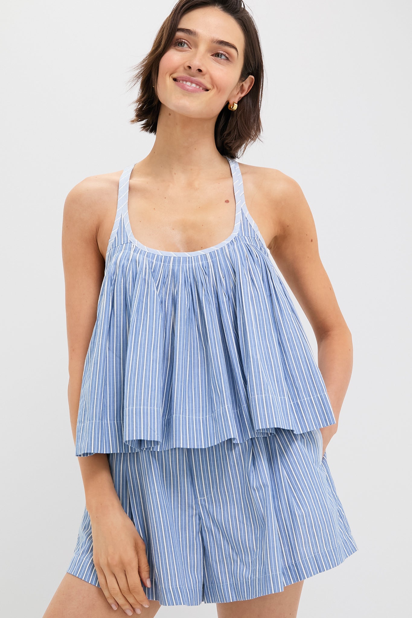 Blue Helmi Striped Shirting Tank Top for Women - Casual Summer Sleeveless Blouse - Perfect for Beach, Vacation & Everyday Wear