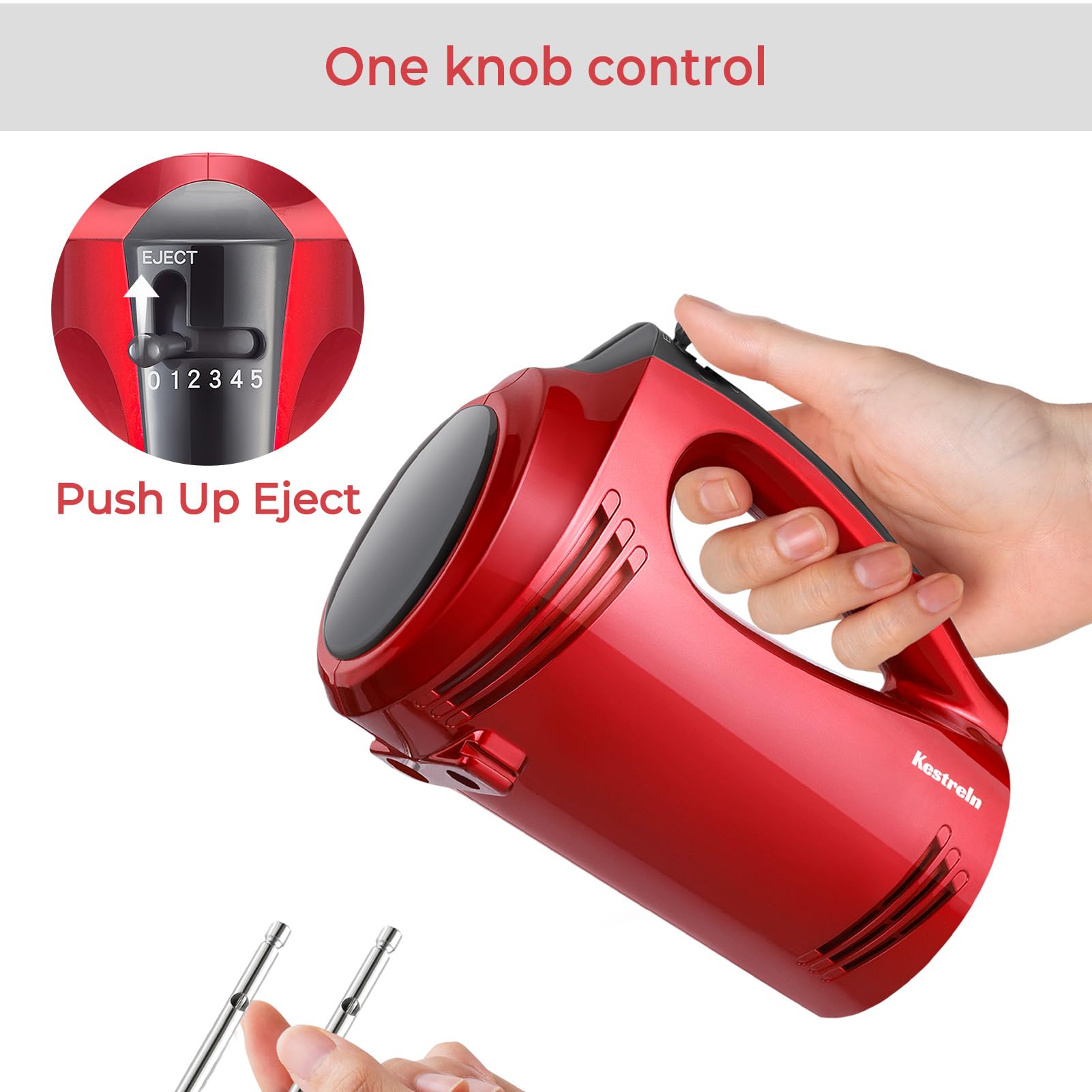 5-Speed Electric Hand Mixer with Flat Bottom - Powerful Portable Handheld Mixer for Baking, Whipping, Mashed Potatoes - Perfect for Kitchen, Home Baking & Cooking (Red)