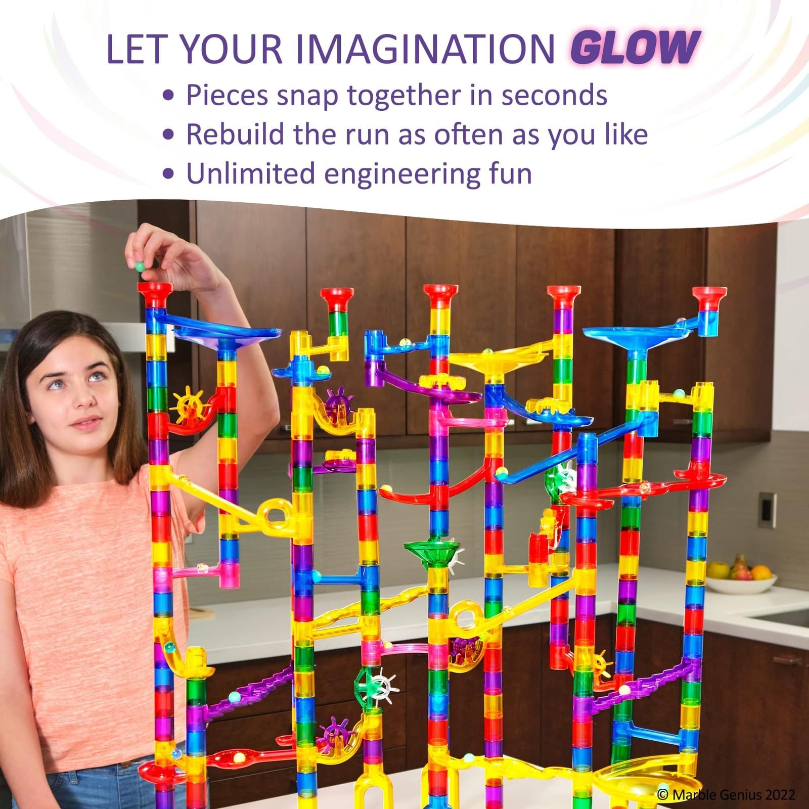 Marble Genius 300-Piece Glow in The Dark Marble Run Track Race Extreme Set - STEM Educational Building Toy for Kids Ages 4+ with Color Instruction Manual | Perfect for Easter Gifts, Birthday Presents & Indoor STEM Learning Activities