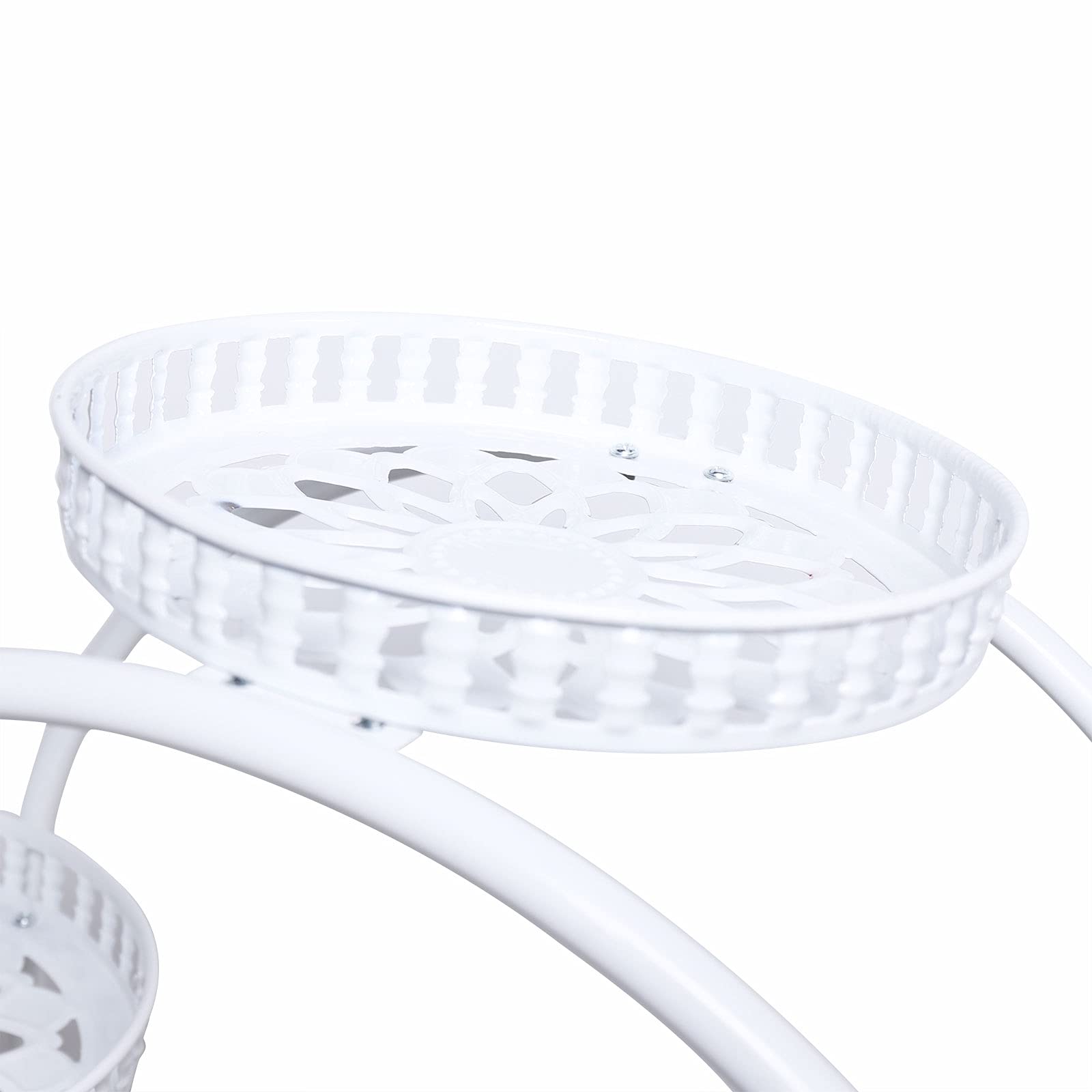 White Metal Plant Stand with Wheels for 6 Pots - Steel Frame Indoor Plant Shelf & Planter Display Unit for Multiple Plants - Perfect for Home Decor, Living Room, Balcony & Garden Plant Organization