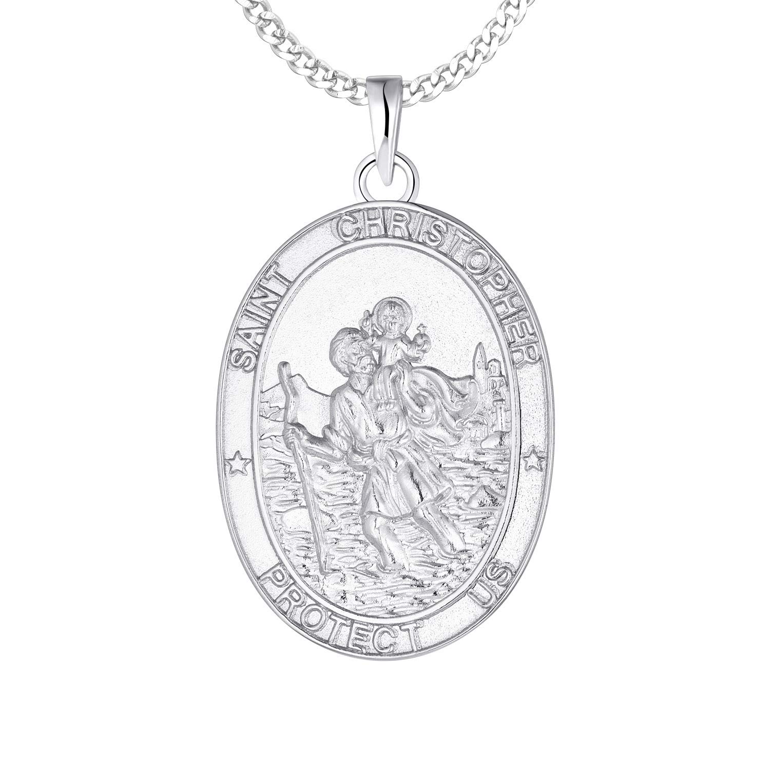 St. Christopher Necklace 925 Sterling Silver - Religious Coin Pendant for Men & Women - Vintage Antiqued Protector Talisman - Perfect for Travel Blessings & Spiritual Gifts