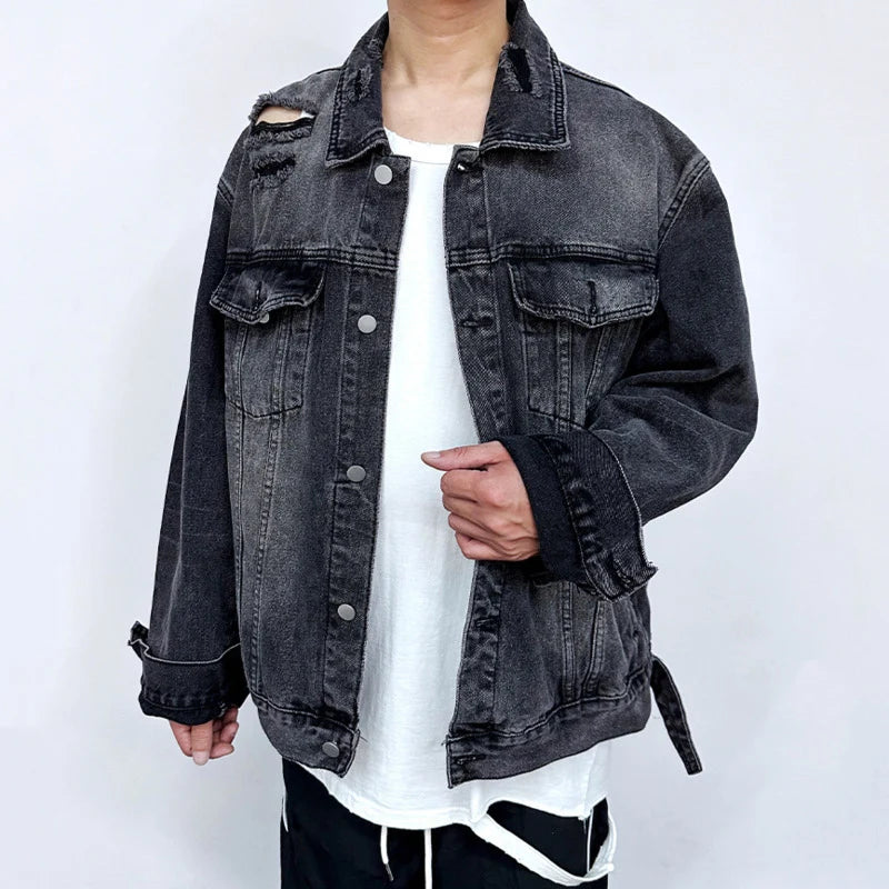 2024 Trendy American Denim Jacket with Holes & Multi-Pockets - Solid Color Button-Up Single Breasted Coat for Women | Winter Fashion, Casual Outfits, Streetwear Style