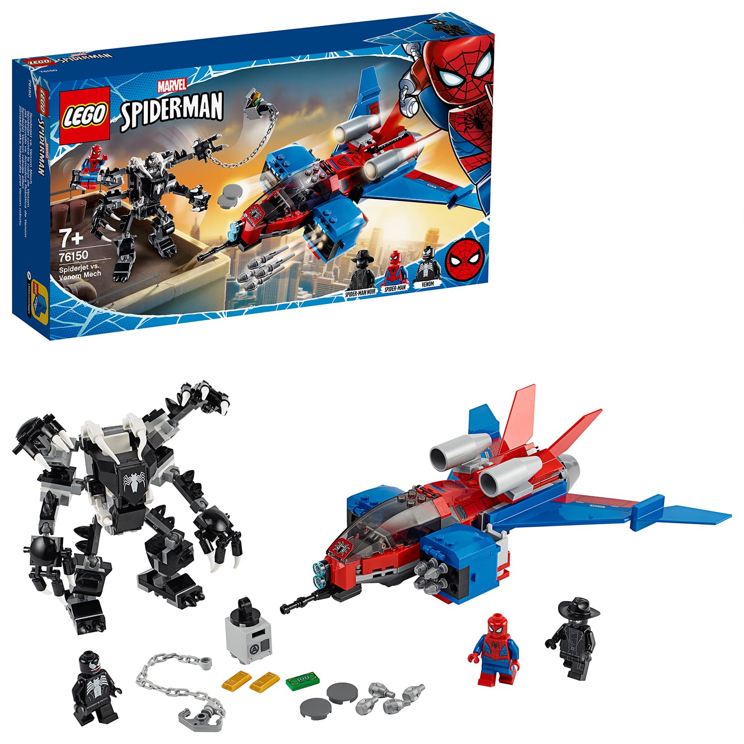 LEGO 76150 Super Heroes Spider-Man Venom Robotic Armor vs. Arachno Jet Building Set – Marvel Action-Packed Play for Kids & Collectors