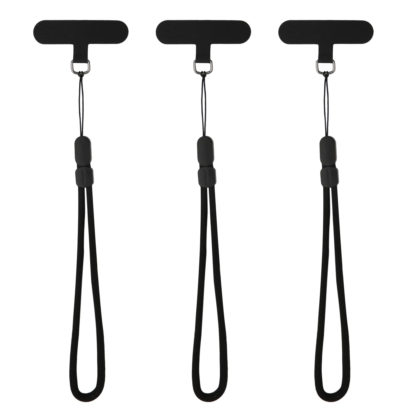 **Adjustable Phone Tether Lanyard for Smartphones - 3 Black Ropes + 3 Black Patches - Secure & Hands-Free Phone Holder for Running, Hiking, and Travel**