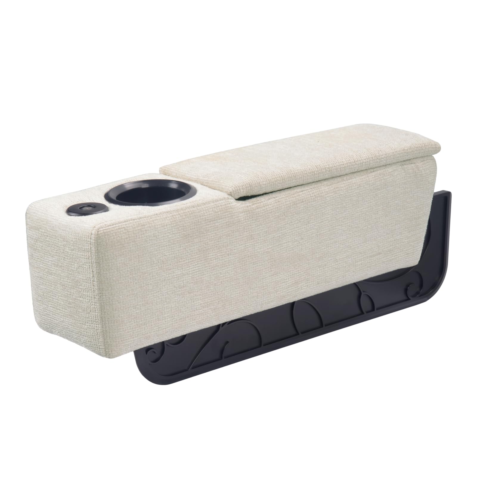 Multifunctional Removable Sofa Armrest with Cup Holder & Wireless Charger - Couch Caddy with Storage & LED Reading Light - Almond - Perfect for Living Room, Bedroom & Office Use
