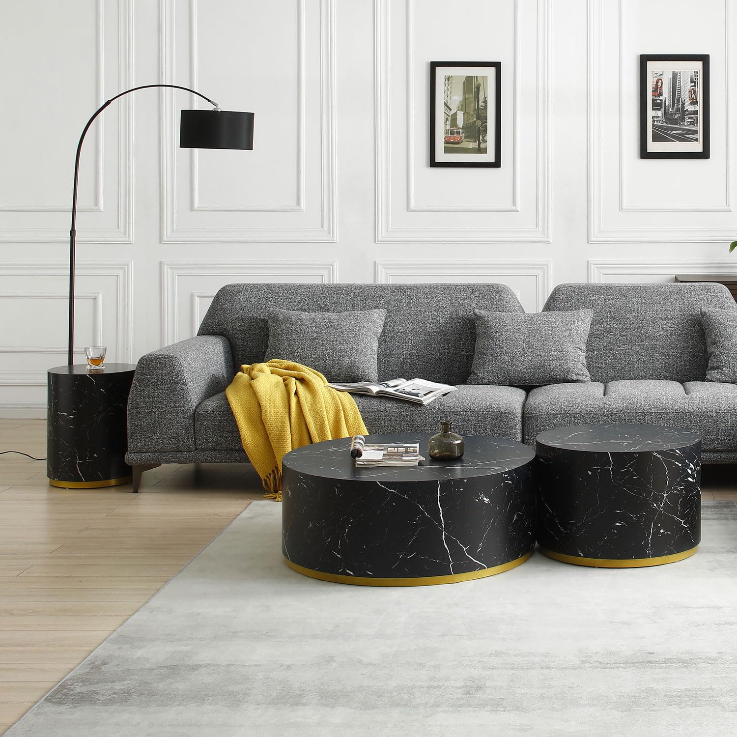 Modern Round Coffee Table with Marble Top & Gold Metal Base - Stylish Accent Table for Living Room, Bedroom or Office - Perfect for Coffee, Books & Decor