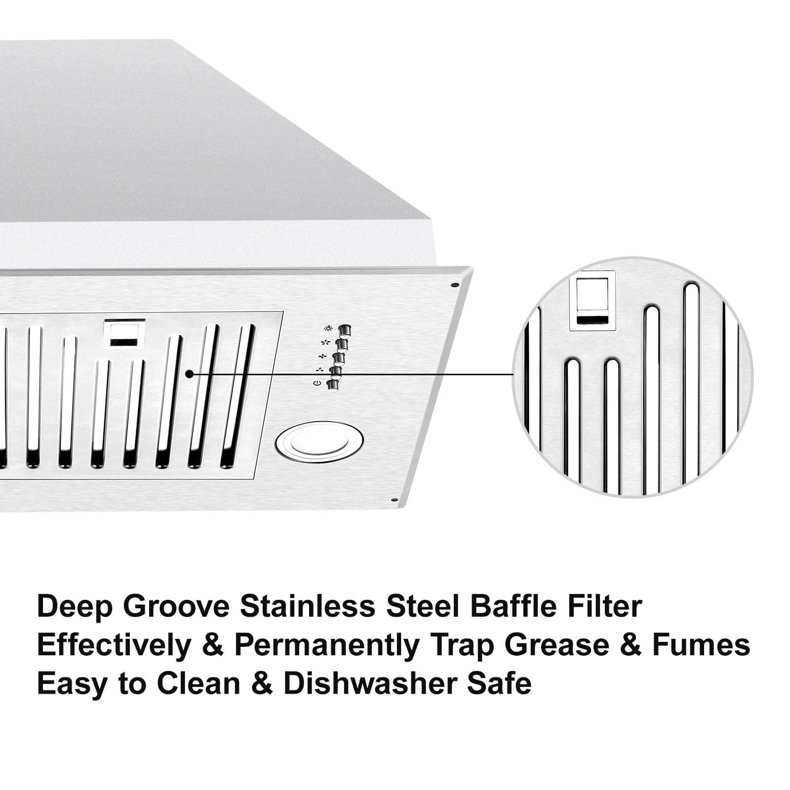 30 Inch 600CFM Stainless Steel Range Hood Insert - Ultra Slim Built-in Vent Hood with Ducted/Ductless Convertible Design | Dual LED Lights & Permanent Grease Baffle Filters | Perfect for Modern Kitchen, Restaurant & Commercial Use