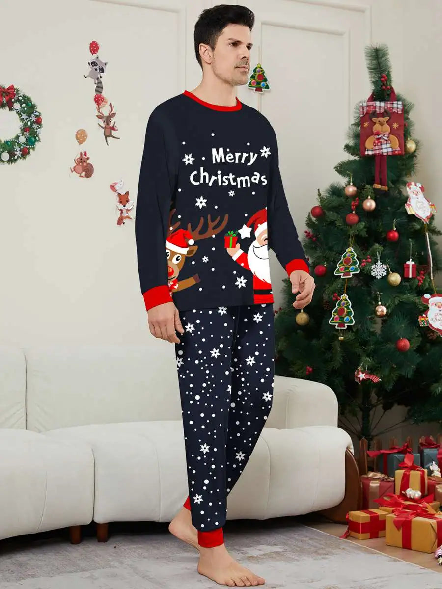 Santa Claus Reindeer Christmas Matching Family Pajamas Set - Cozy Holiday Pjs for Family Photos & Christmas Morning