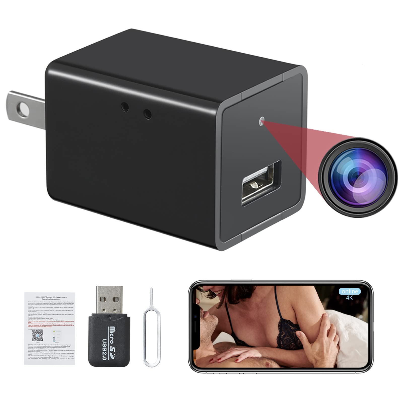 BOYANG Hidden Spy Camera 1080P HD - Mini Charger Cam with Wi-Fi Remote View & Motion Detection for Home Security, Baby Monitor, Pet & Child Care - Indoor Surveillance & Nanny Cam