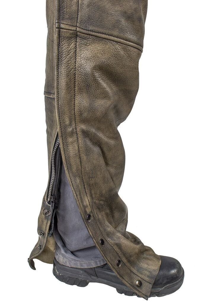 Men's Distressed Brown Leather Motorcycle Riding Chaps - Soft & Durable for Comfortable Long Rides - Perfect for Bikers, Harley Davidson Riders & Motorcycle Enthusiasts
