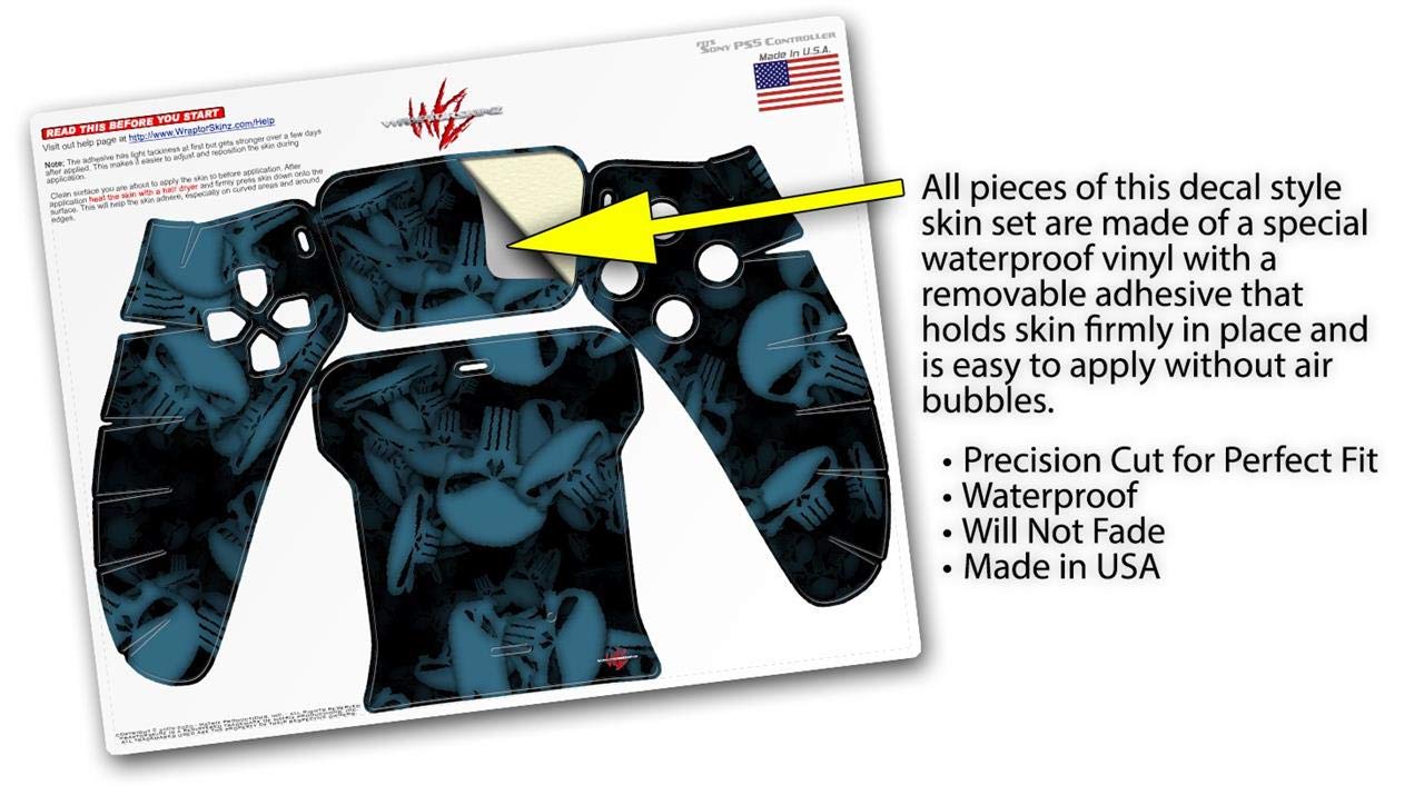 PS5 DualSense Controller Skin Wrap - Skulls Confetti Blue for Gaming Protection