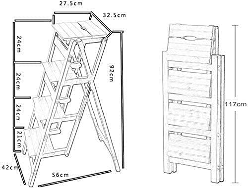 LEOSXA Solid Wood Step Stool for Adults - 4-Step Foldable Safety Ladder Stool with Wide Platform, Portable Shelf Step Stool for Kitchen, Bathroom, Gardening & Home Decor