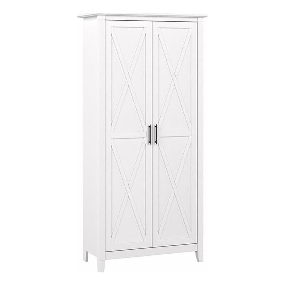 White Engineered Wood Bathroom Storage Cabinet with Doors - Space-Saving Vanity Organizer for Towels, Toiletries & Cosmetics | Pemberly Row Collection