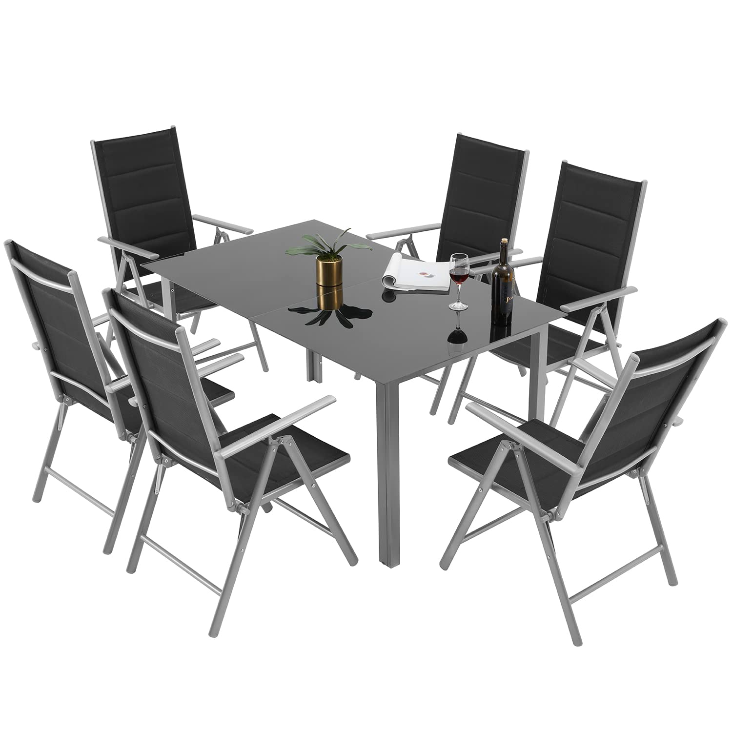Erinnyees 7-Piece Outdoor Dining Set with 5mm Tempered Glass Table & 6 Textilene Fabric Chairs - Patio Furniture for Backyard, Deck, Garden, Poolside, Porch | Perfect for Summer BBQs, Family Gatherings & Outdoor Entertaining