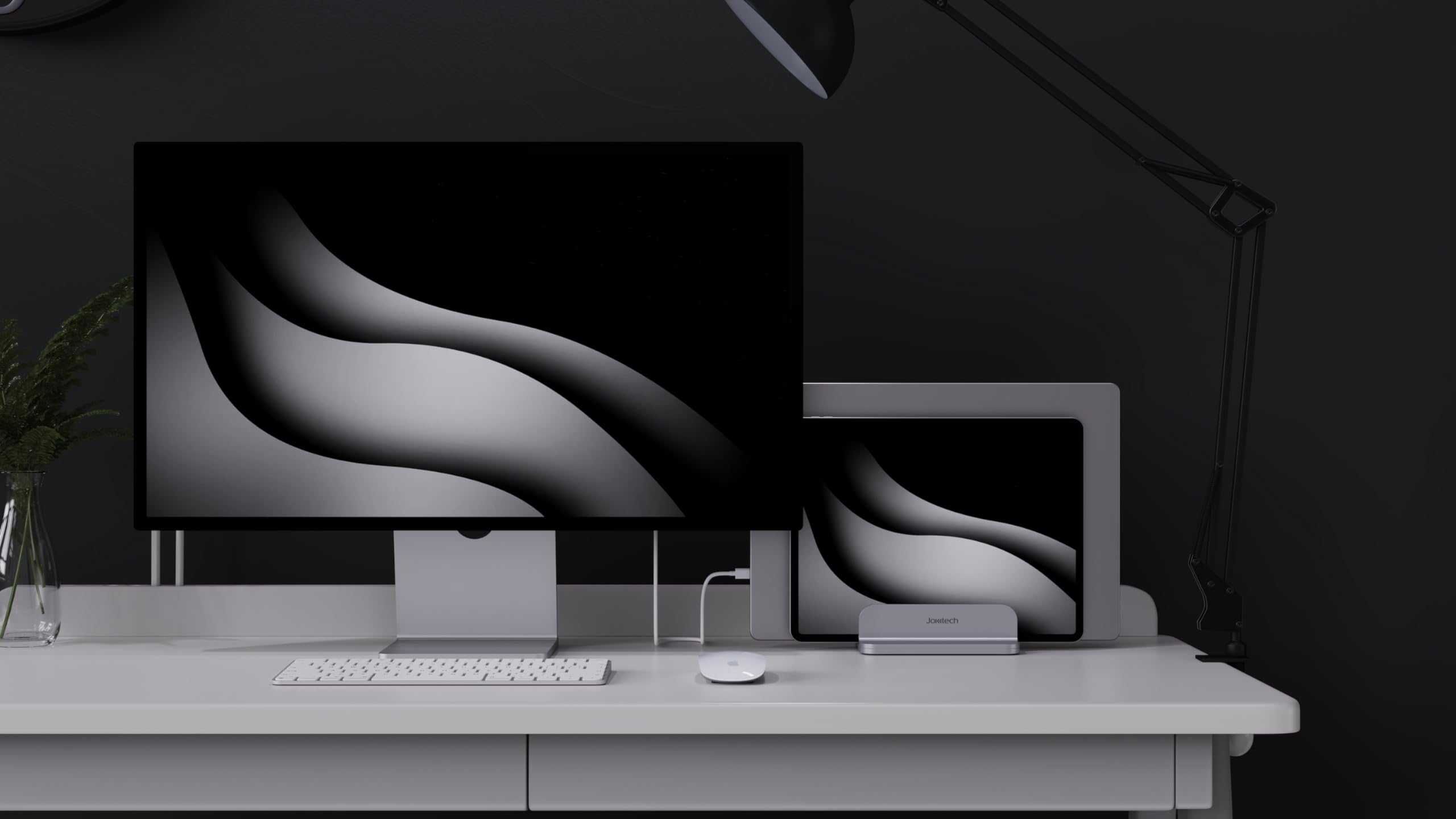 Premium Double Aluminum Laptop Vertical Stand Organizer | Heavy-Duty Notebook Computer Holder for MacBook Air/Pro, Mac Mini, iPad Pro & Apple TV | Space-Saving Silver Desktop Organizer for Home & Office Workspaces
