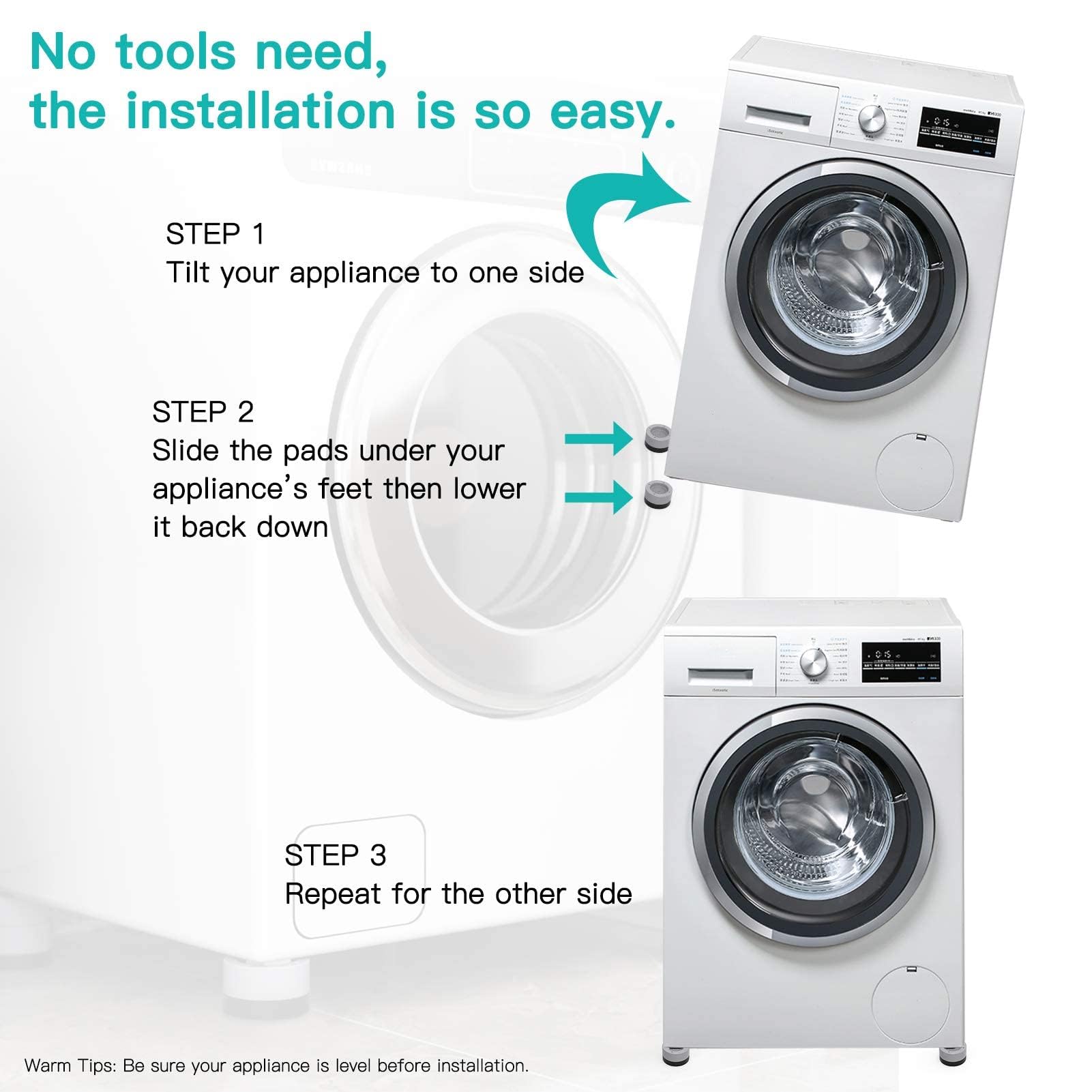 Anti-Vibration Pads for Washing Machine - 8 Pack Noise Reducing Washer & Dryer Feet with Tank Tread Grip, Non-Slip Floor Protectors for Laundry Room - Perfect for Apartment Living, Basement Installations & Noise-Sensitive Homes