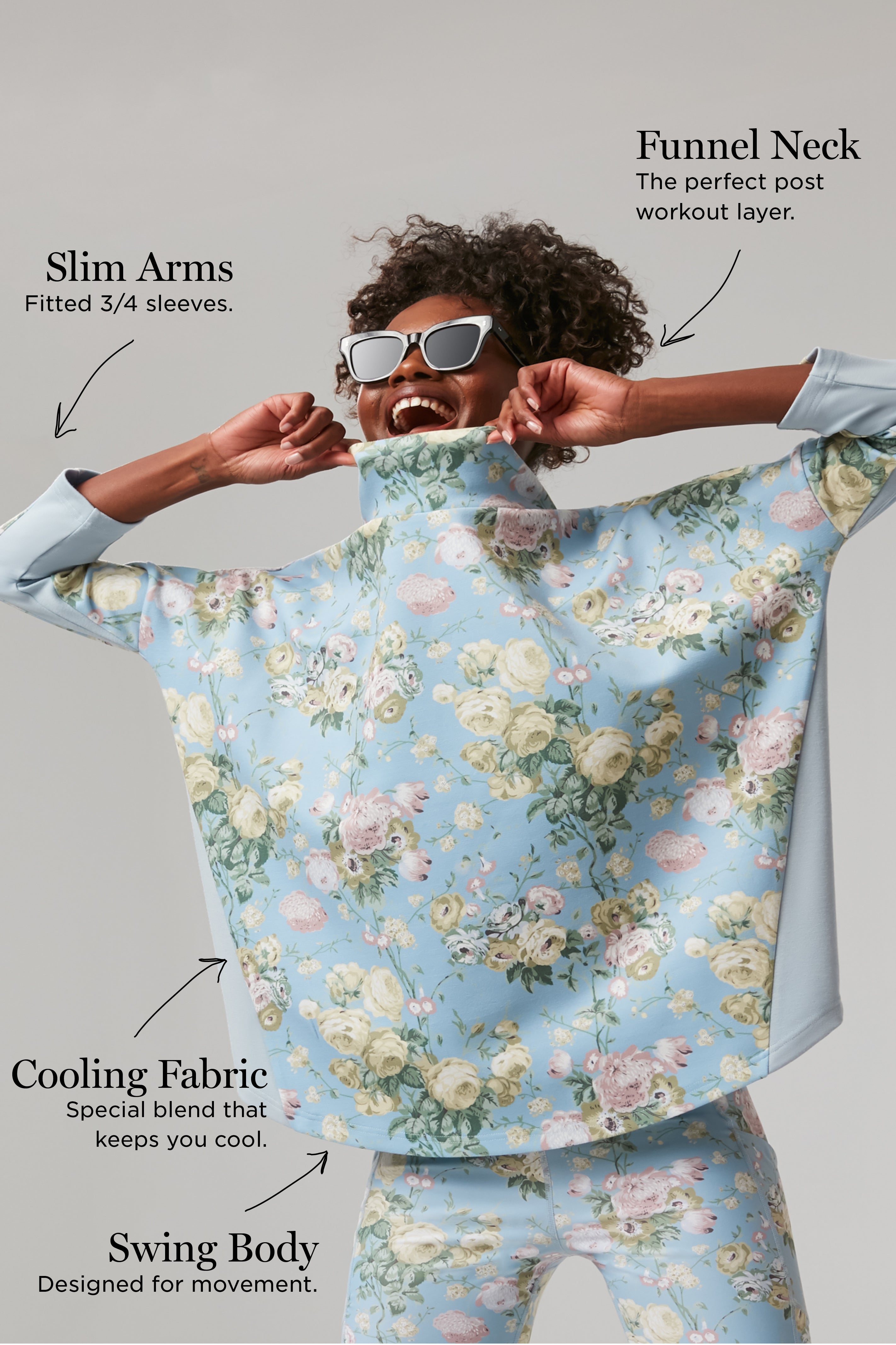 Breezy Blue Chintz Ally Swing Sweatshirt - Women's Oversized Casual Pullover for Lounge & Streetwear | Soft Cotton Blend Comfort Top for Relaxing, Errands & Coffee Dates