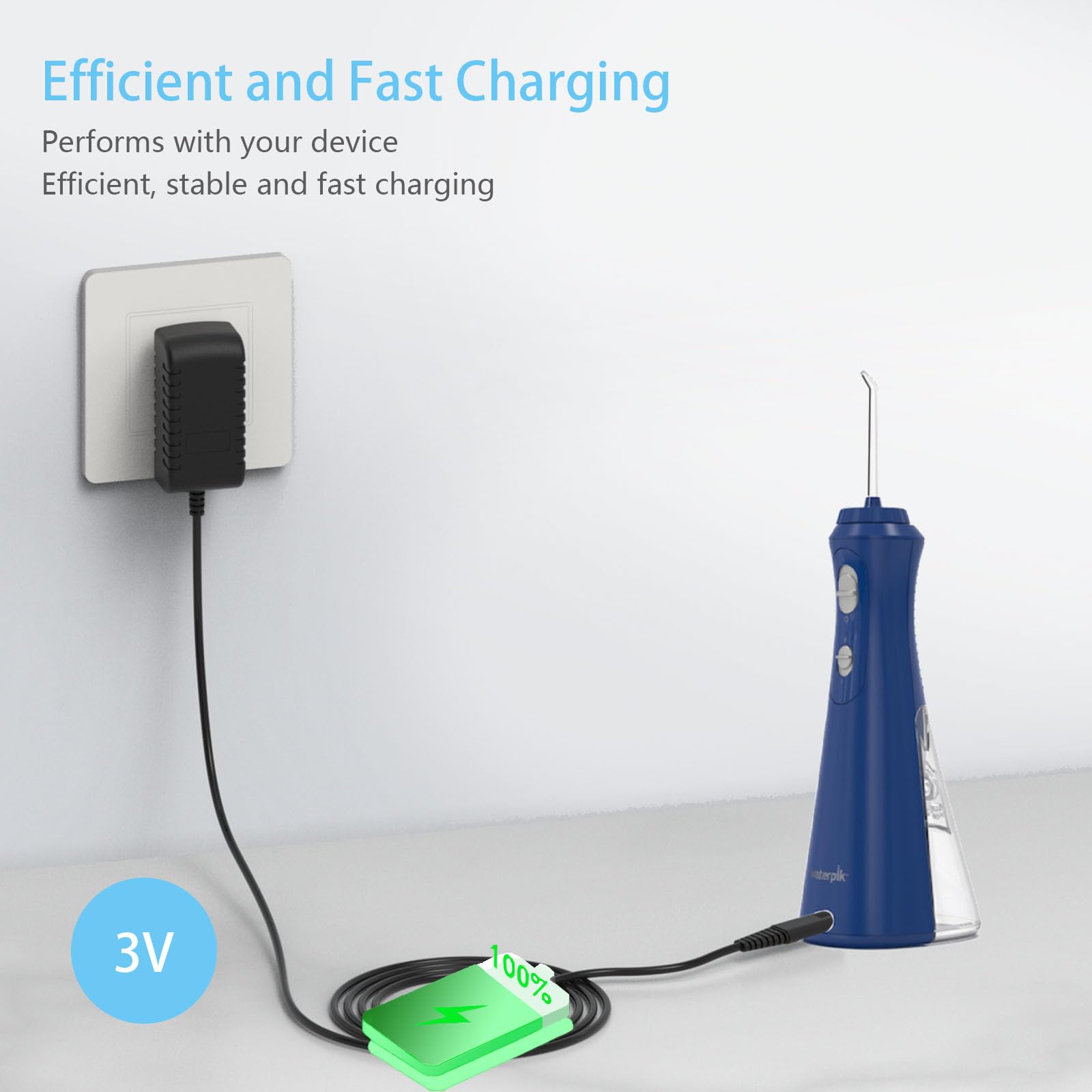 Waterpik Cordless Water Flosser Charger - 3V USB Replacement Charging Cable (5FT, Black) for WP360/WP360W/WP360C/WP400/WP440/WP440C/WP450/WP462/WP462W/WP468/WF13/WP100 Series - Perfect for Travel & Home Oral Care