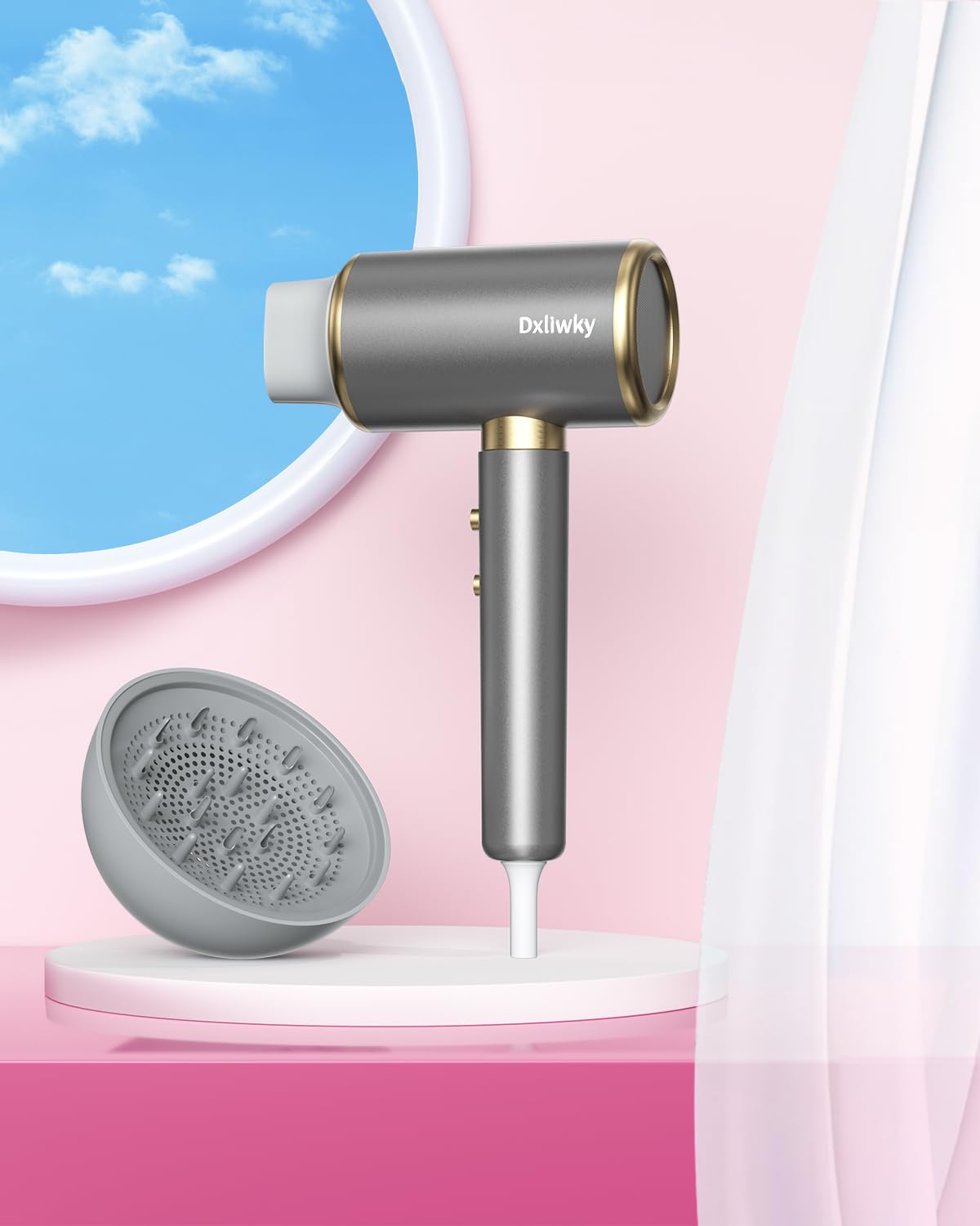 Professional 1875W Ionic Hair Dryer with Diffuser & Concentrator - Fast Drying, Low Noise, Constant Temperature Care for Home, Salon & Travel (Space Silver) - Perfect for Daily Styling, Salon Treatments & On-the-Go Use