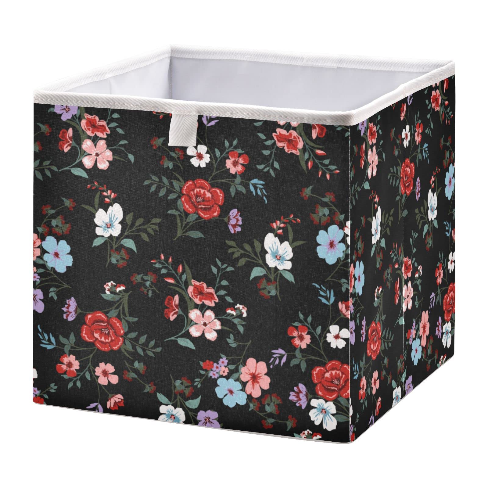 KFBE Red & Blue Floral Foldable Storage Cubes - 11 Inch Closet Organizer Bins for Clothes, Socks, Toys & Books | Perfect for Bedroom, Nursery & Playroom Organization
