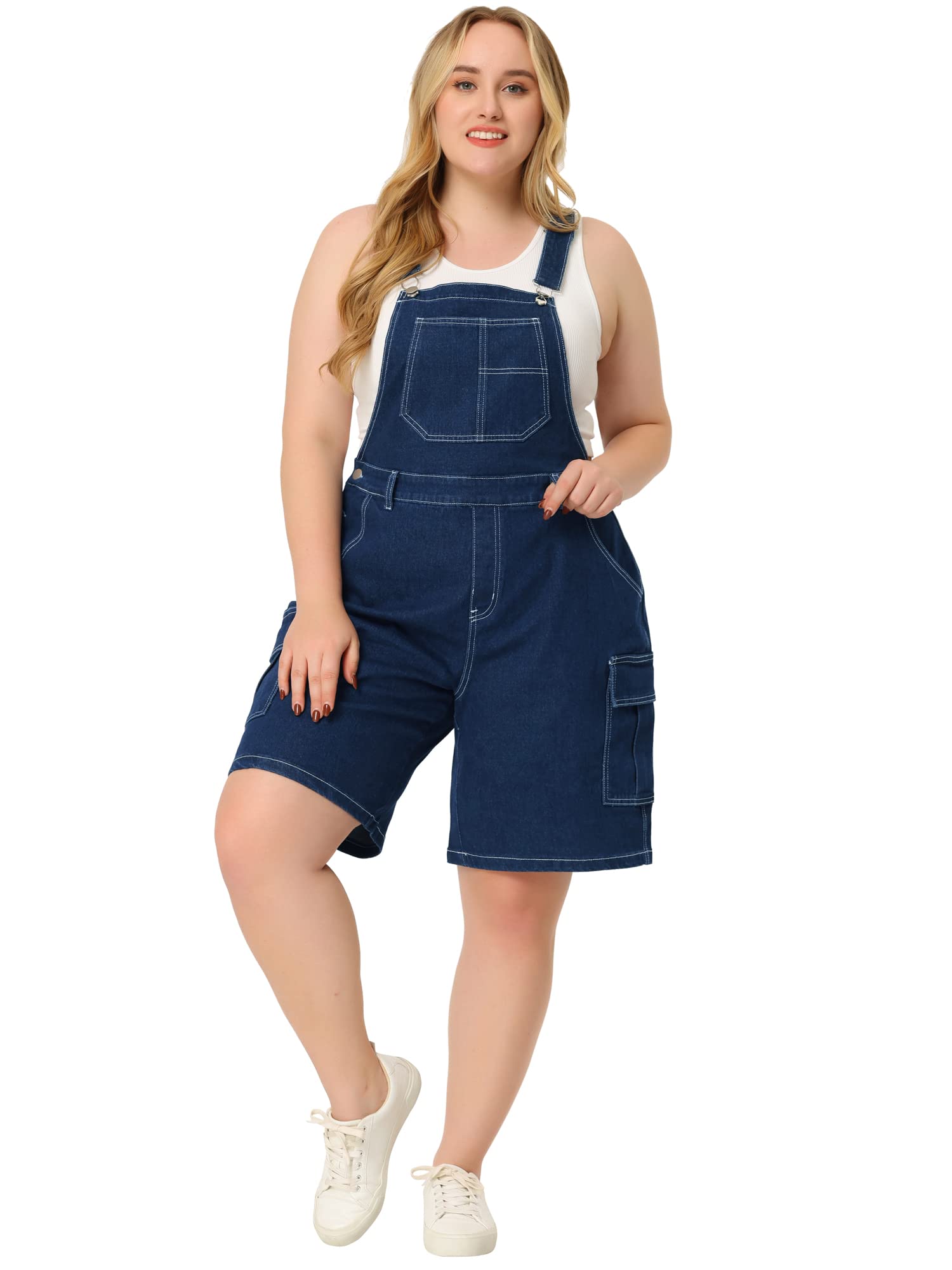 Agnes Orinda Women's Plus Size Denim Overalls with Adjustable Straps & Cargo Pockets - Casual Jumpsuit Shorts for Summer Outfits, Outdoor Activities, and Workwear Fashion